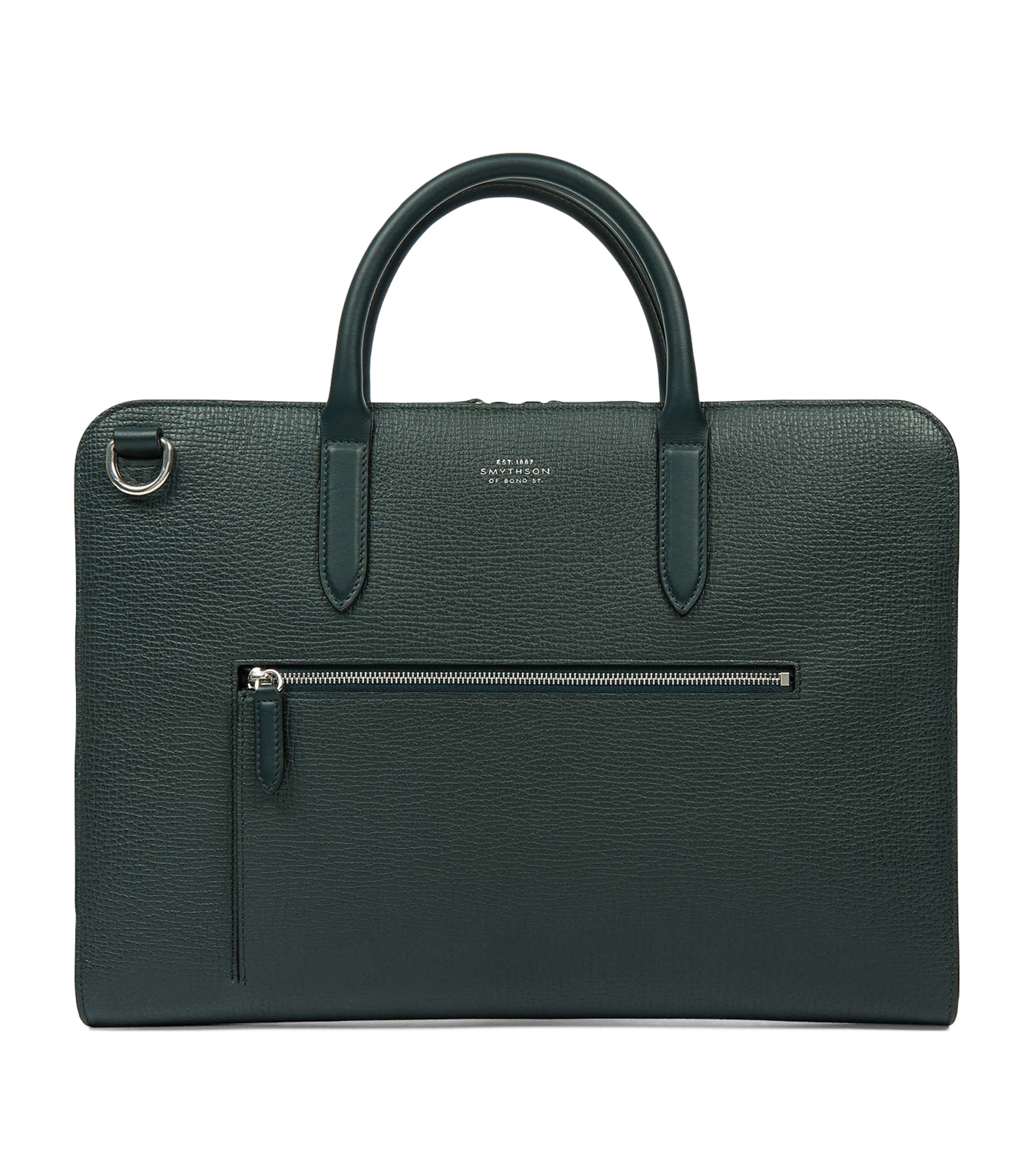 Smythson Ludlow Calf Leather Ultra Slim Briefcase In Green