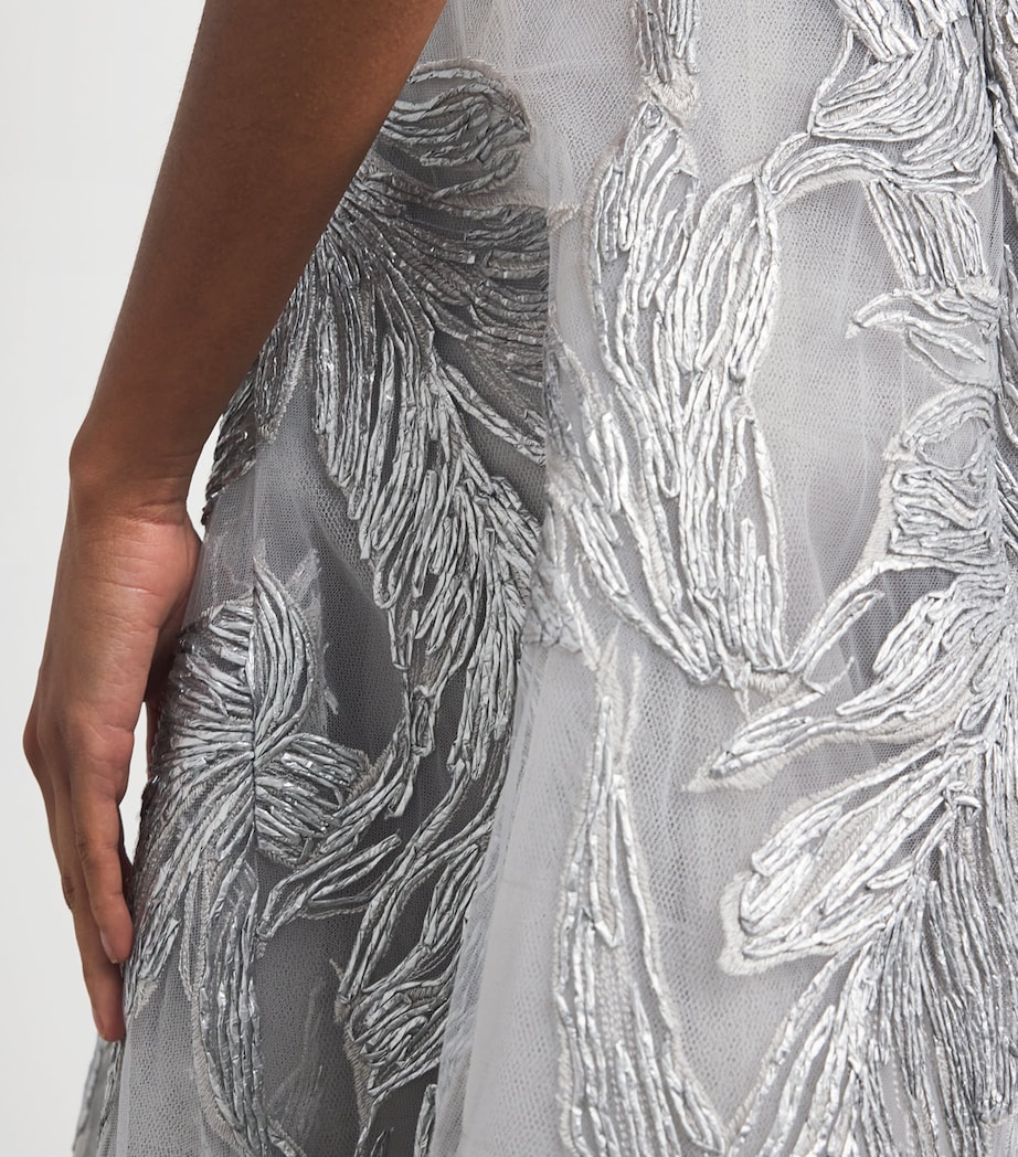 Feather-Embroidered Cocktail Gown 166-FETHMBROIREDTULE Image 4