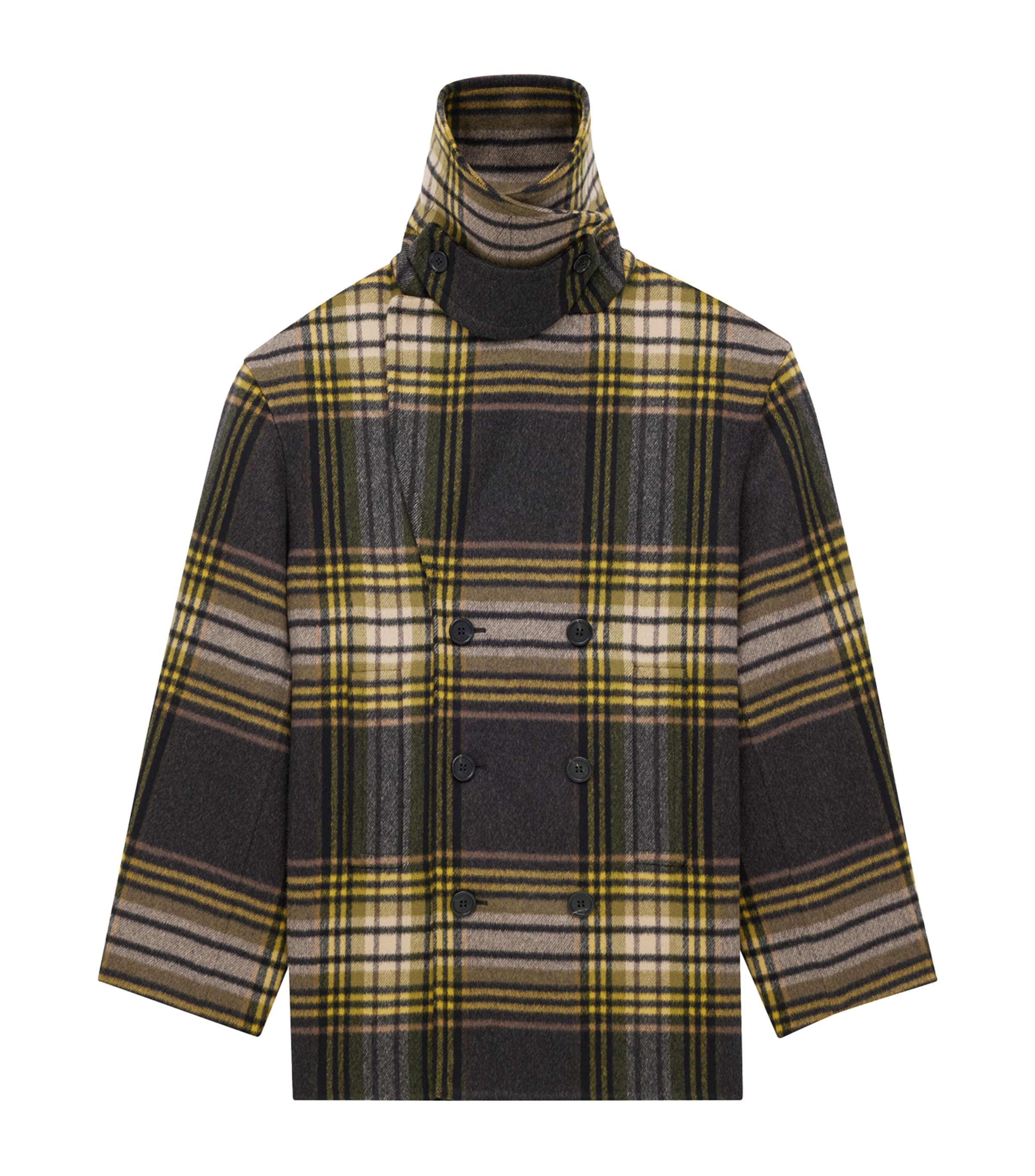 Virgin Wool Check Pea Coat 1737 Image 4