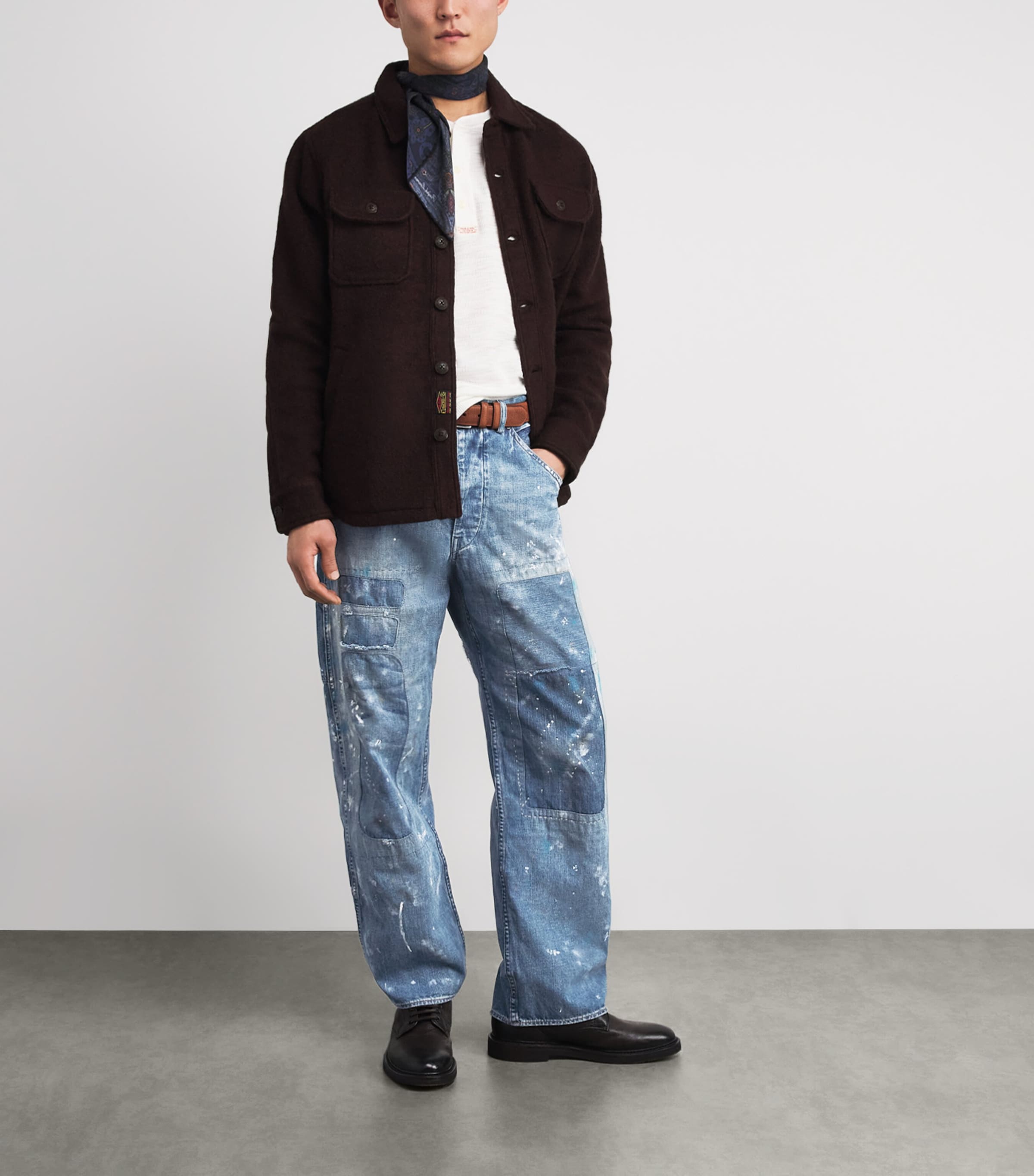 Paint-Splatter Distressed Straight Jeans BLUE Image 2