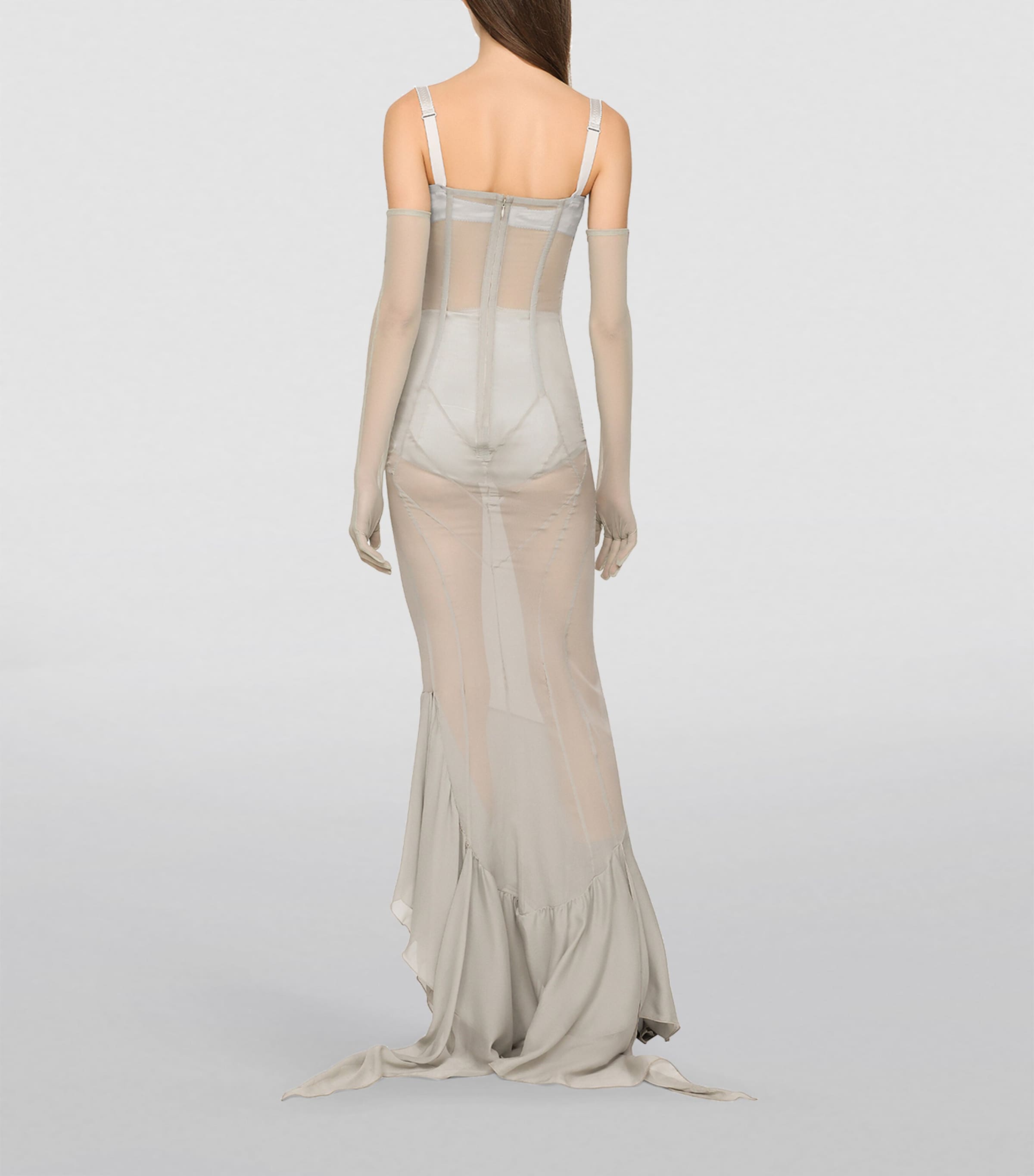 Dolce&Gabbana Womens KIM DOLCE&GABBANA Silk Semi-Sheer Maxi Dress Grey Beige Image 4