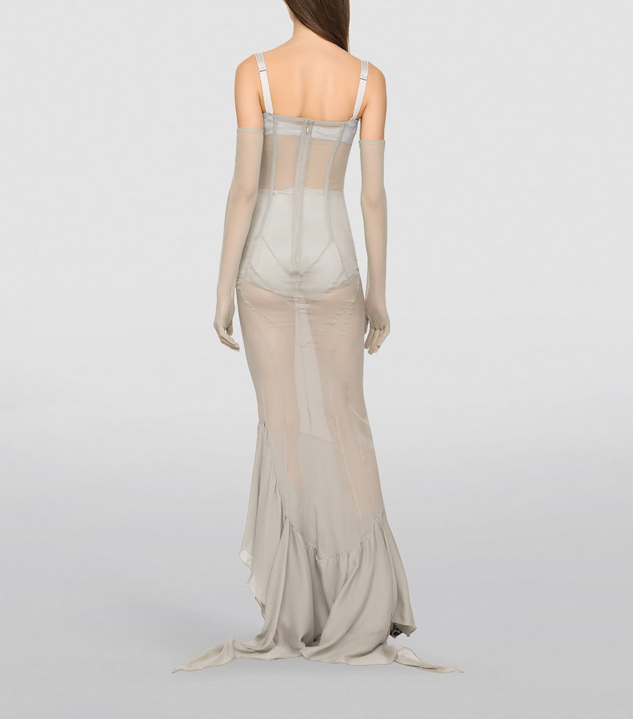 Dolce&Gabbana Womens KIM DOLCE&GABBANA Silk Semi-Sheer Maxi Dress Grey Beige Image 4