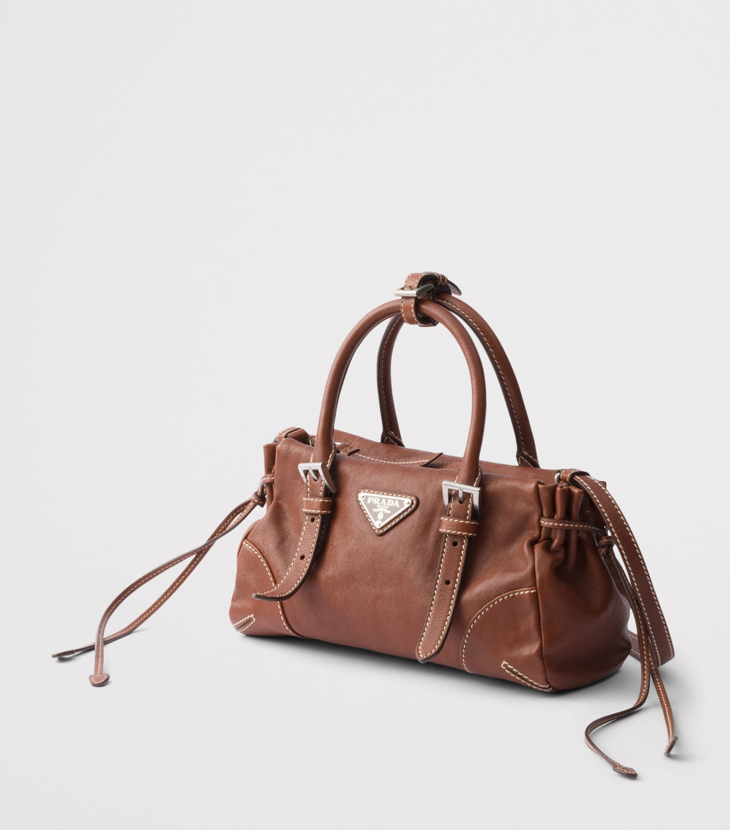Prada Small Leather Bonnie Top-Handle Bag Brown Image 2