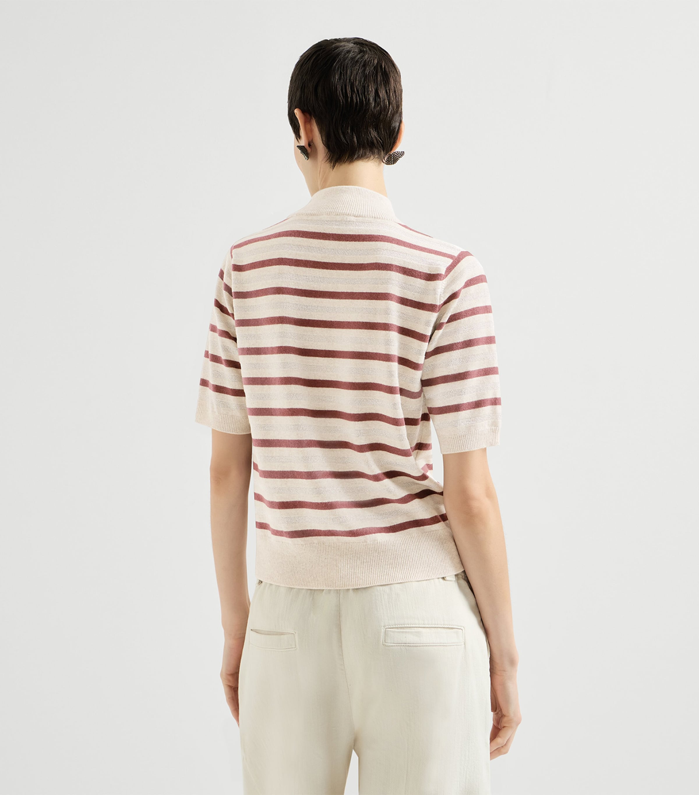 Brunello Cucinelli Beige Wool-Cashmere-Silk Stripe Top | Harrods US