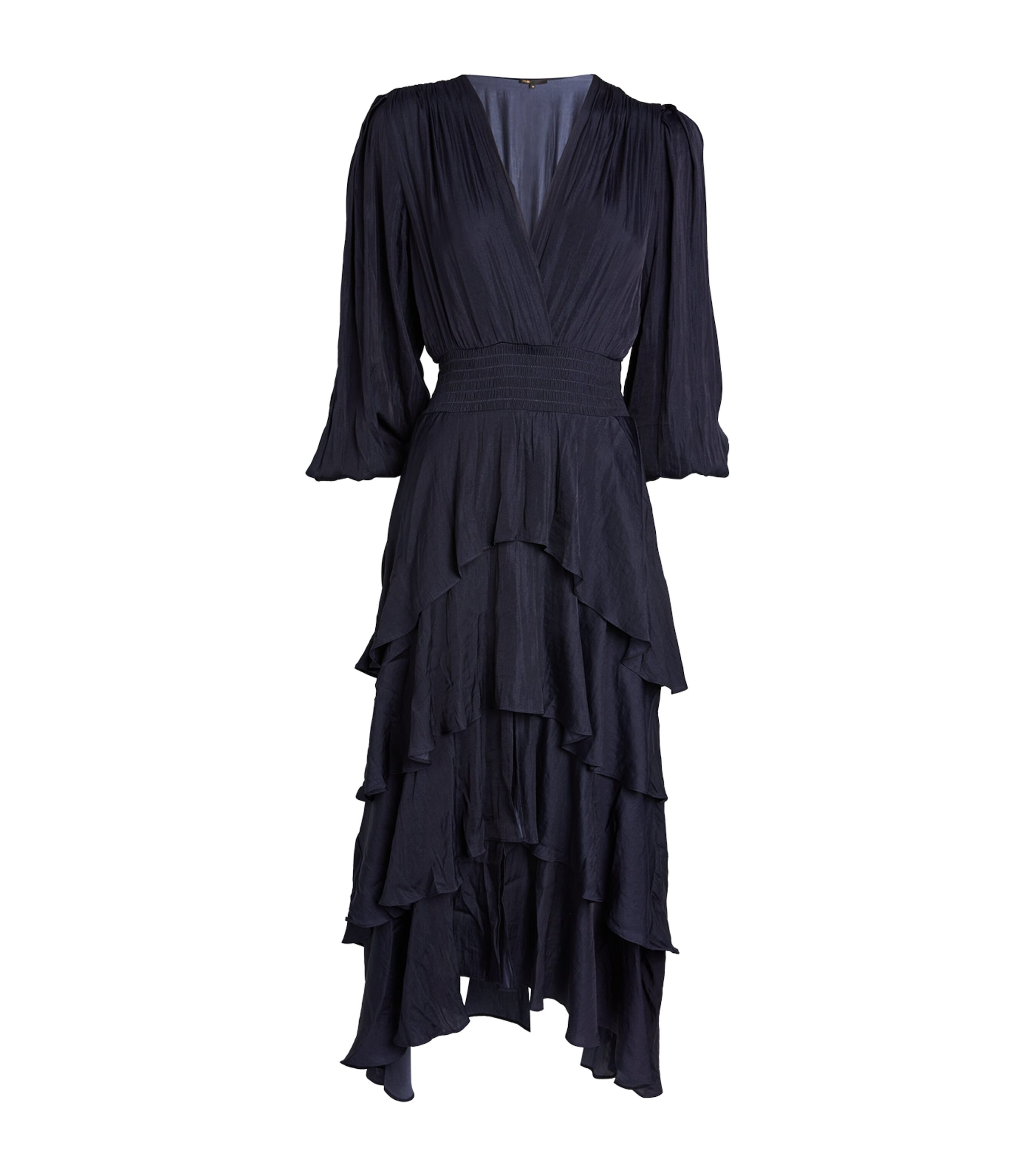 Maje Tiered Ruffle Midi Dress In Blue