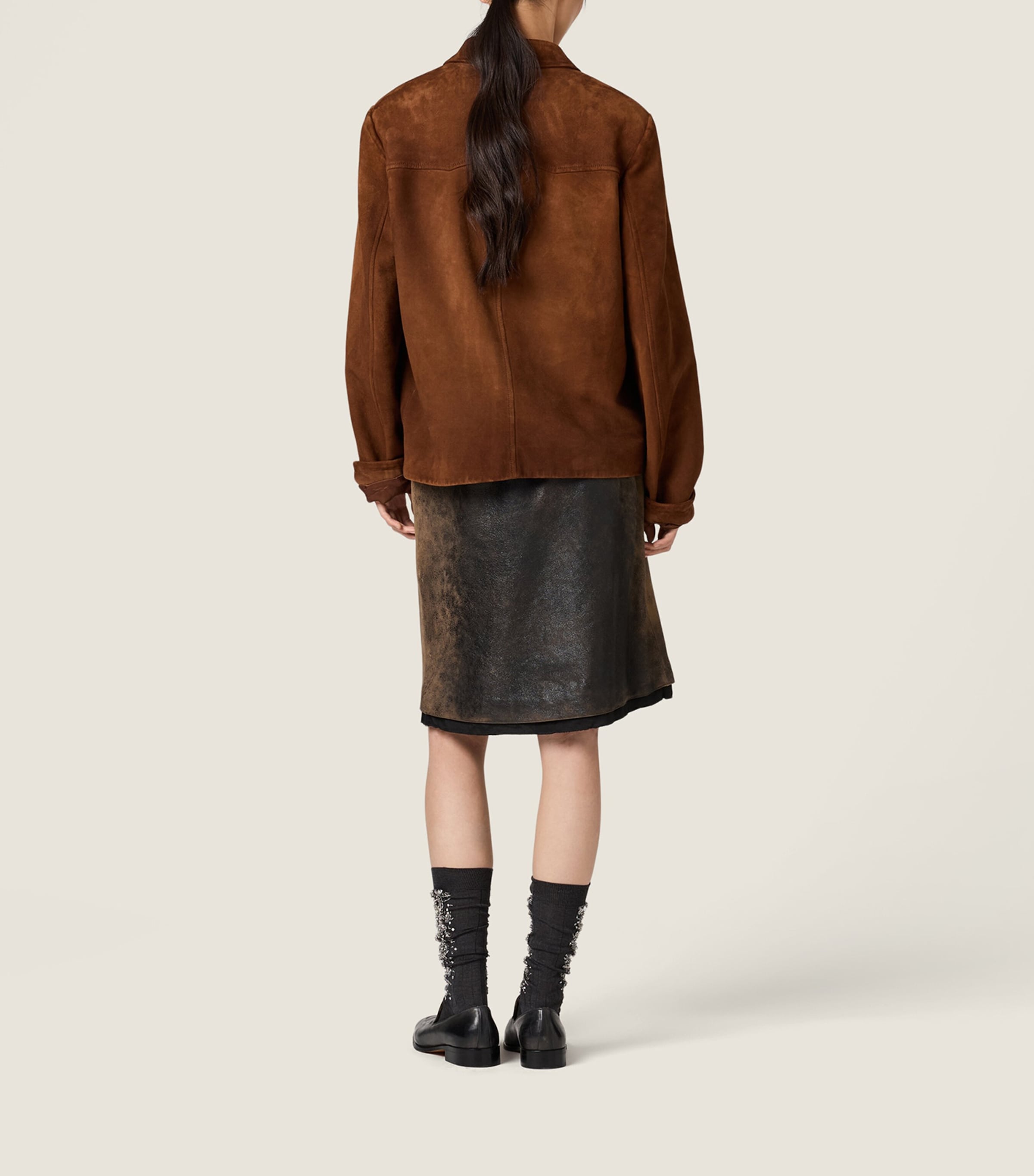 Miu Miu Womens Waxed Suede Jacket Brown Image 3