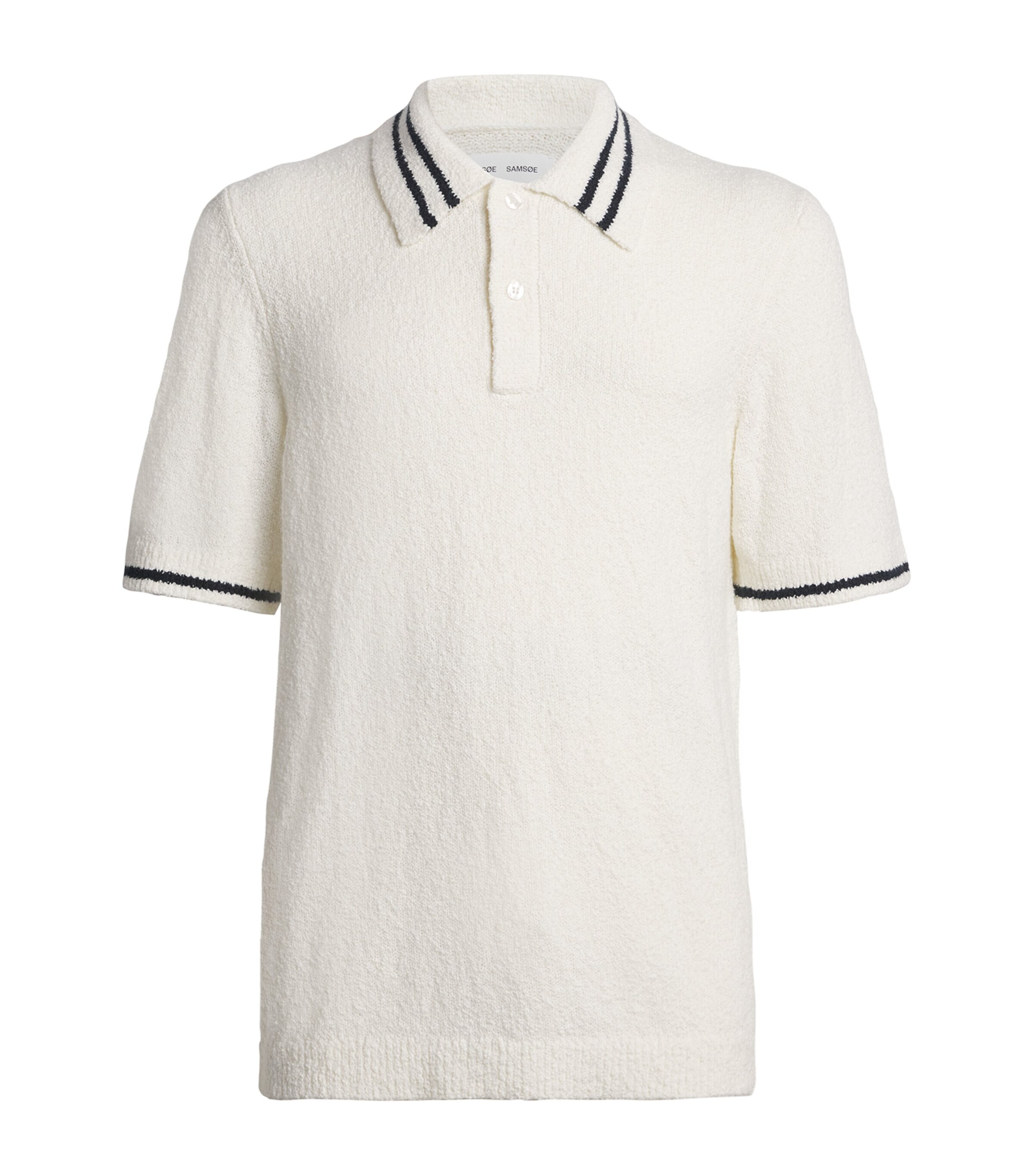 Samsøe Samsøe Mens Knitted Stripe-Collar Polo Shirt Clr Cream Image 1