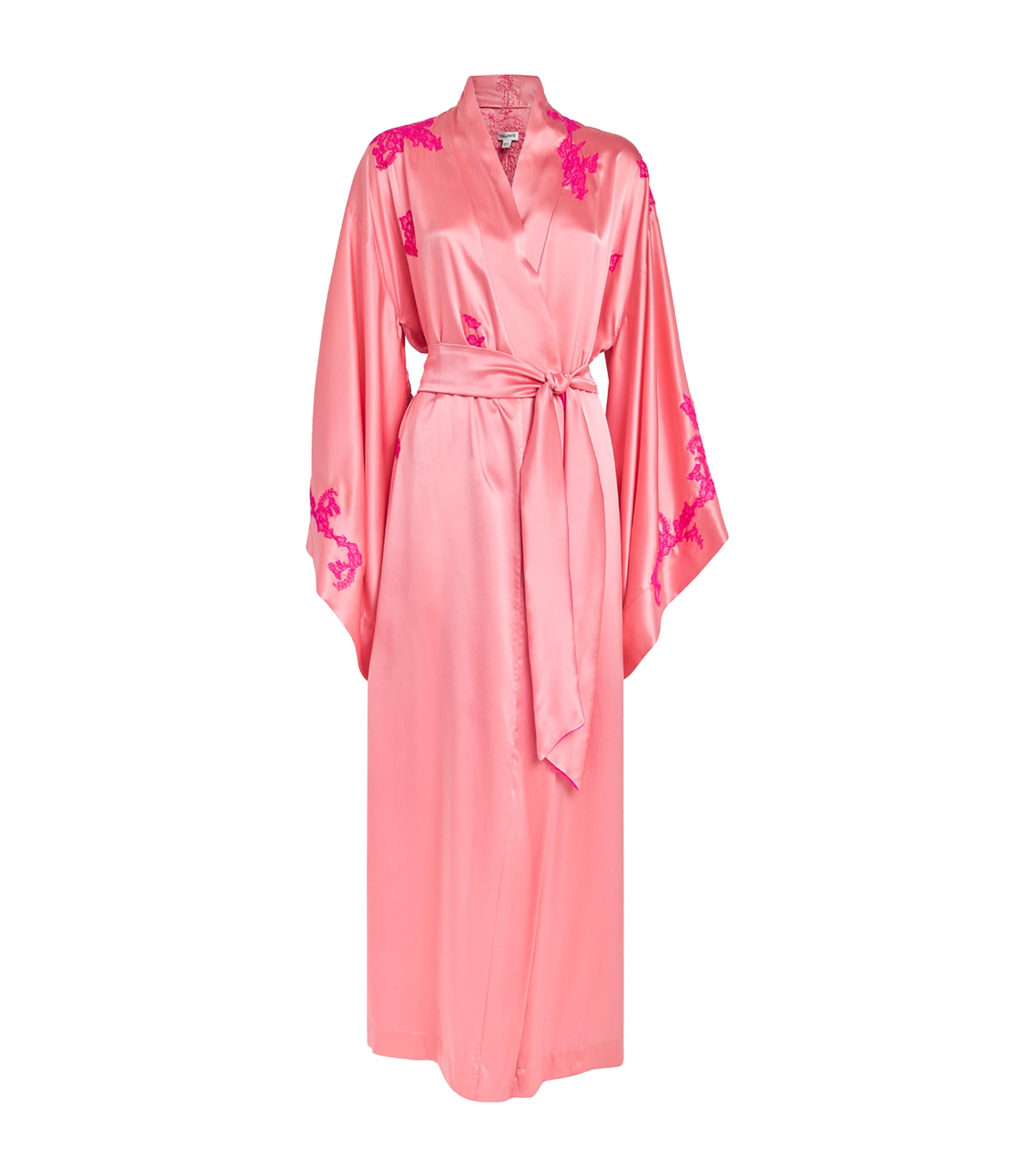 TORLOWEI Womens Silk Tokoni Long Kimono Coral/begonia Image 1