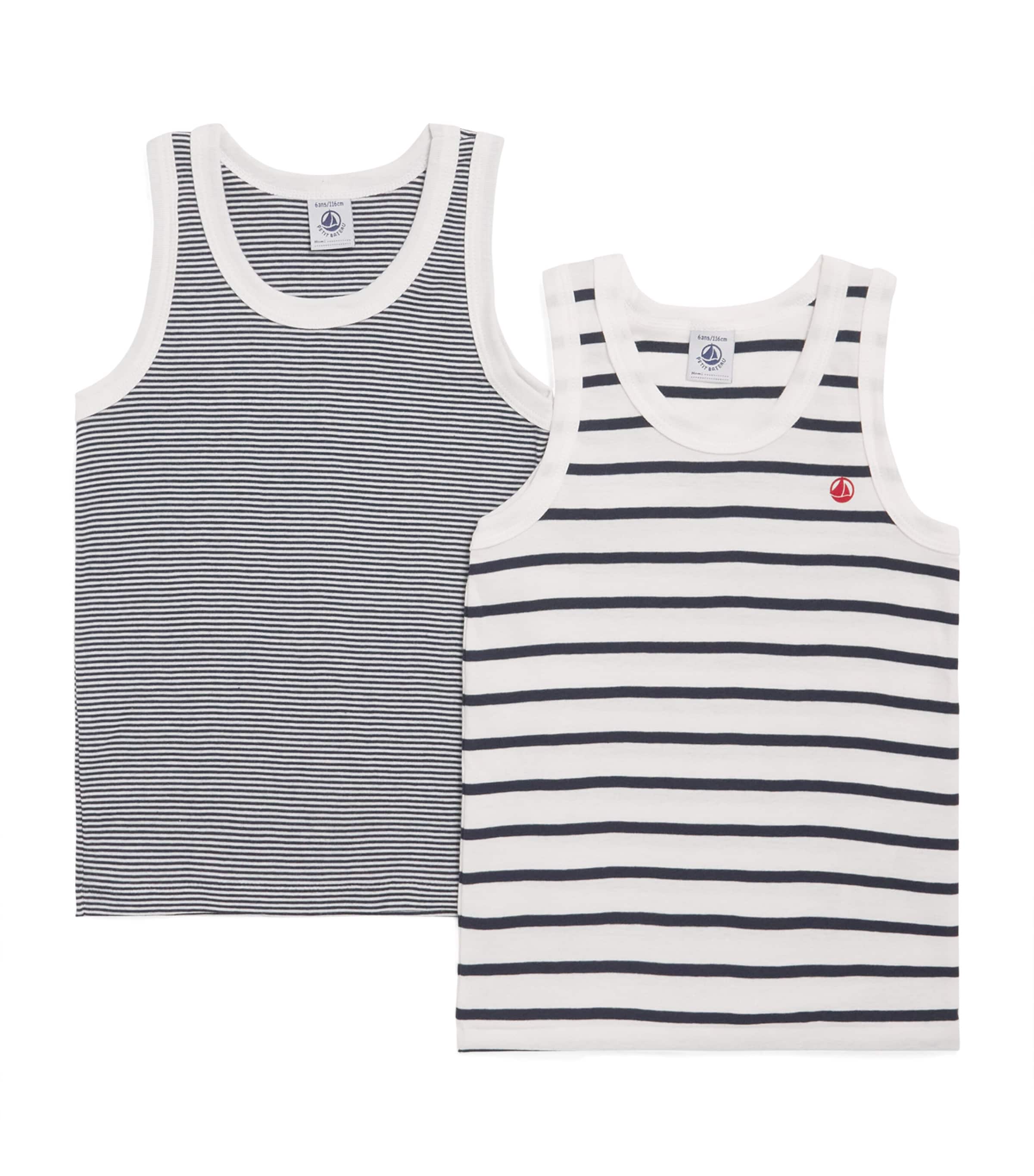 Petit Bateau Set Of 2 Cotton Stripe Vest Tops In Multi