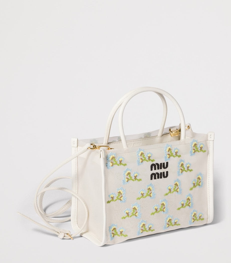 Miu Miu Embroidered Mesh Top-Handle Bag White Image 2