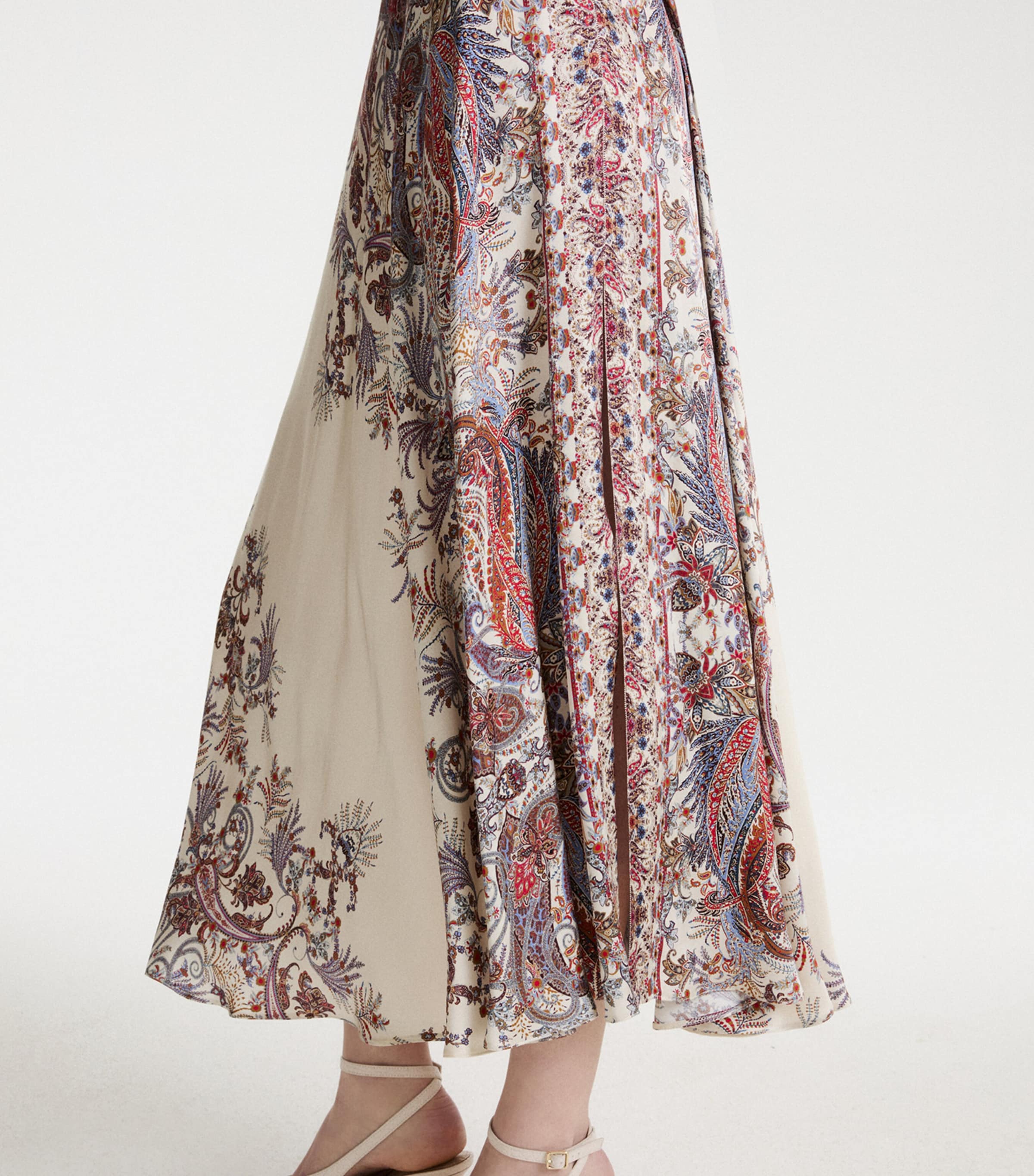 Marella Womens Satin Paisley Print Skirt Cream Image 5