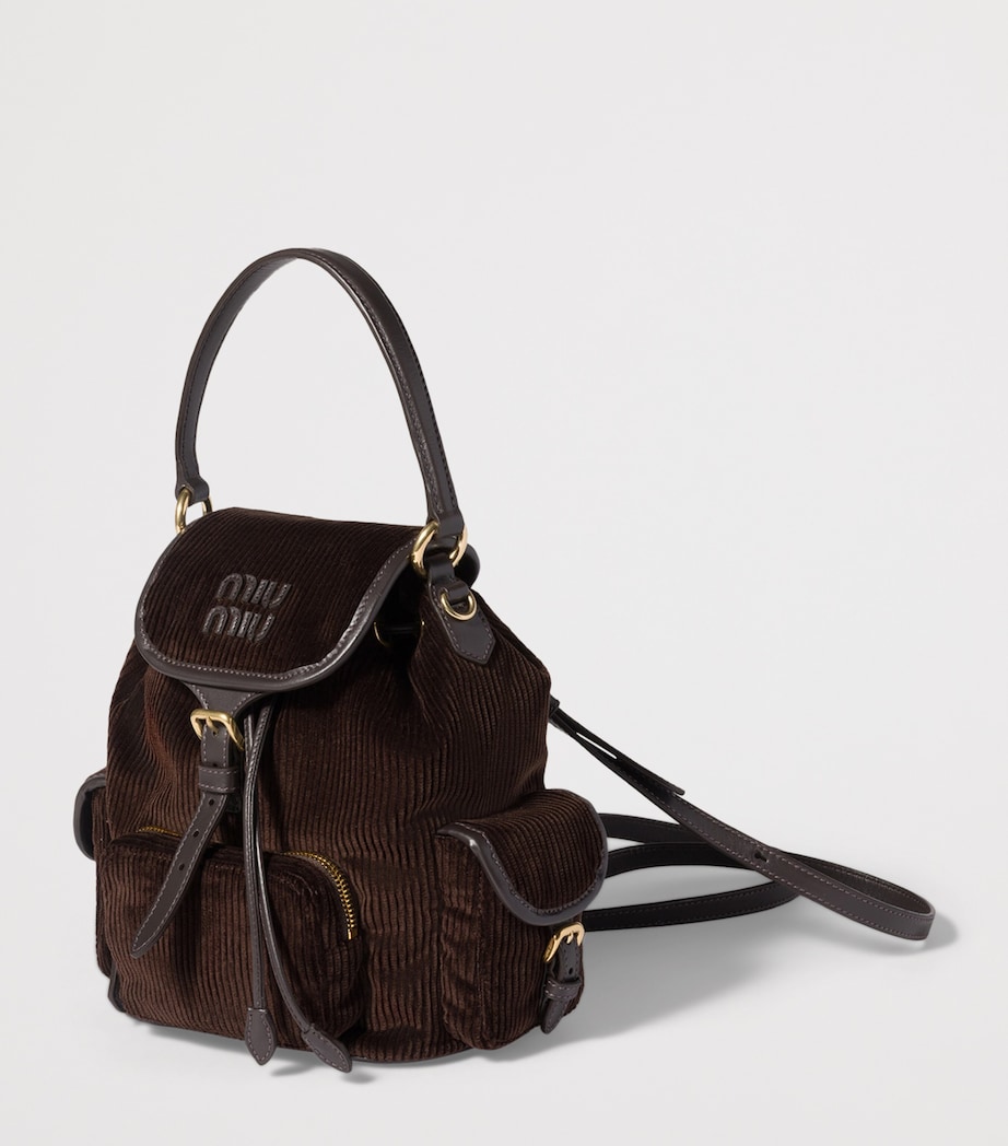 Medium Corduroy Leather-Trim Backpack F0192 Image 2