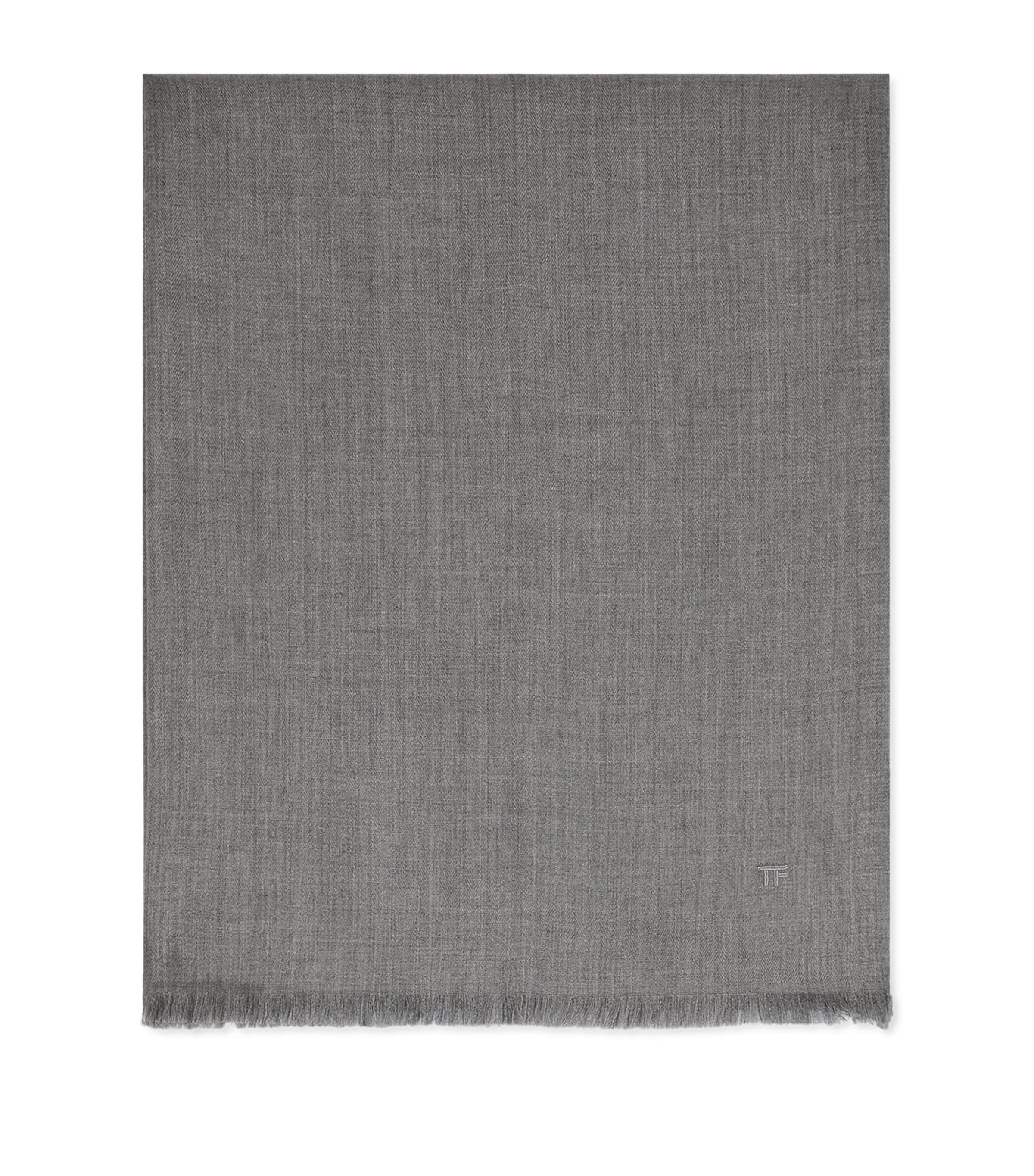 Tom Ford Cashmere-silk Logo Scarf In Gray