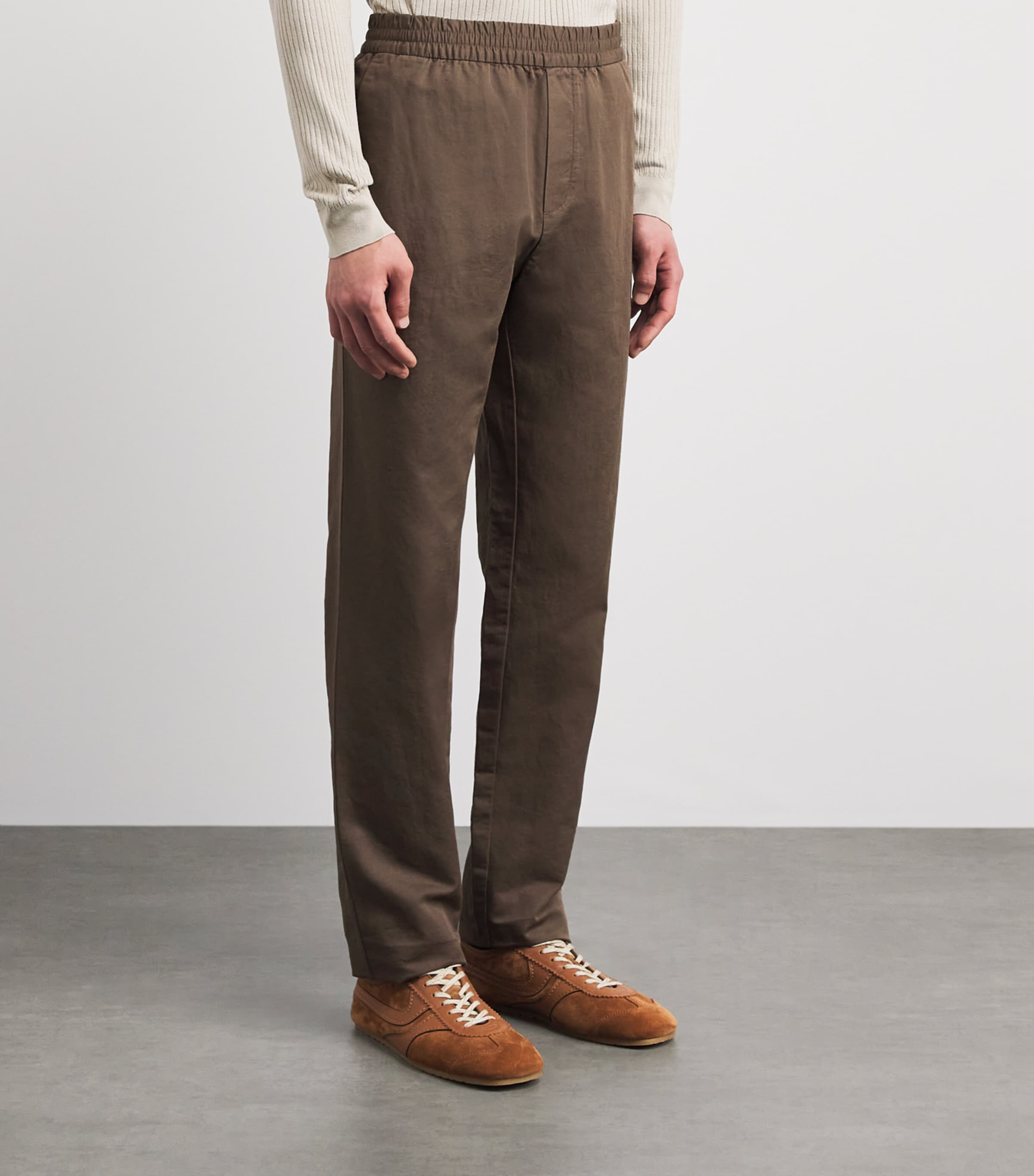 Sunspel Mens Cotton-Linen Straight Trousers Dark Image 4