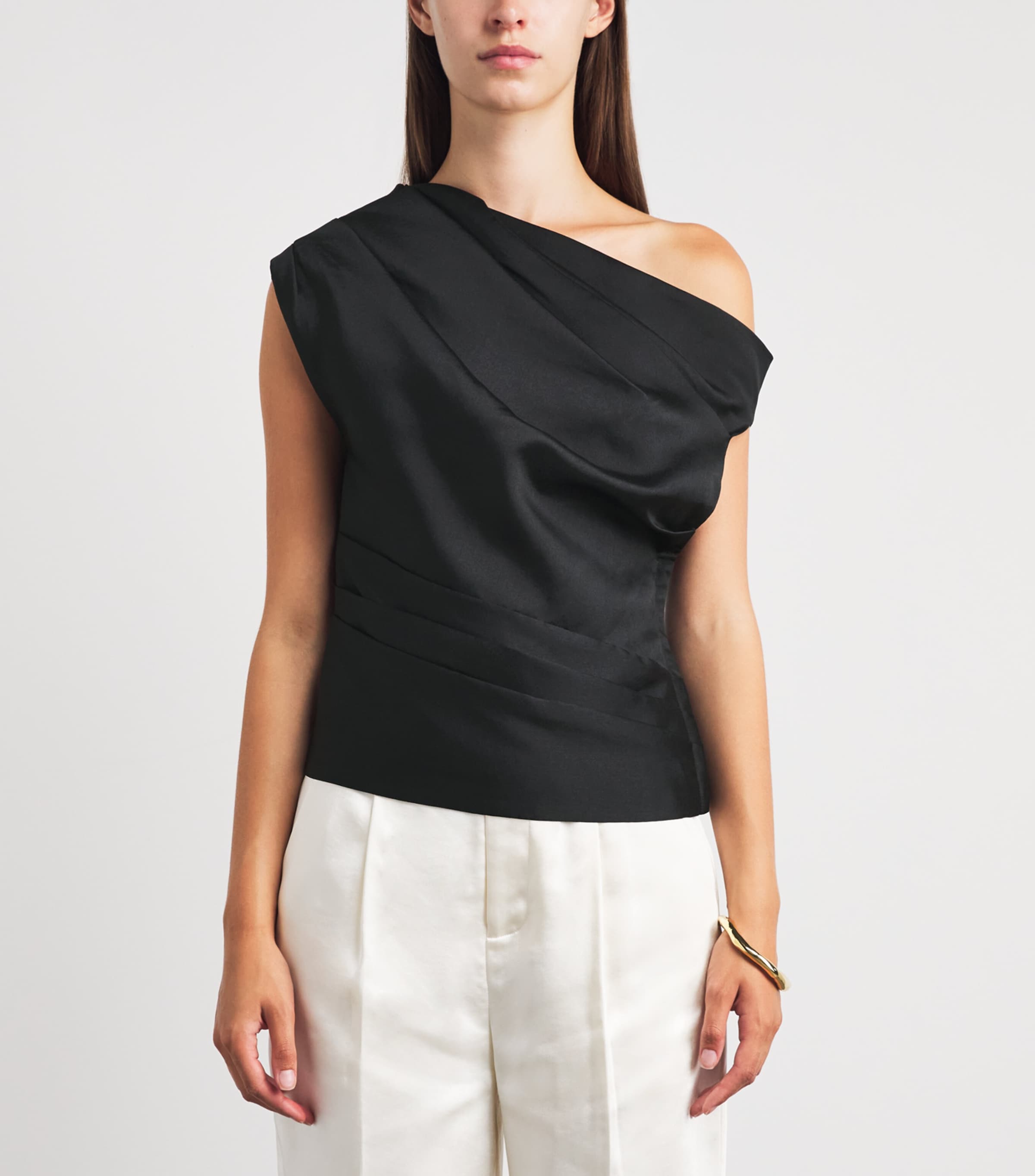 Self-Portrait Womens Taffeta Off-The-Shoulder Blouse Black Image 4