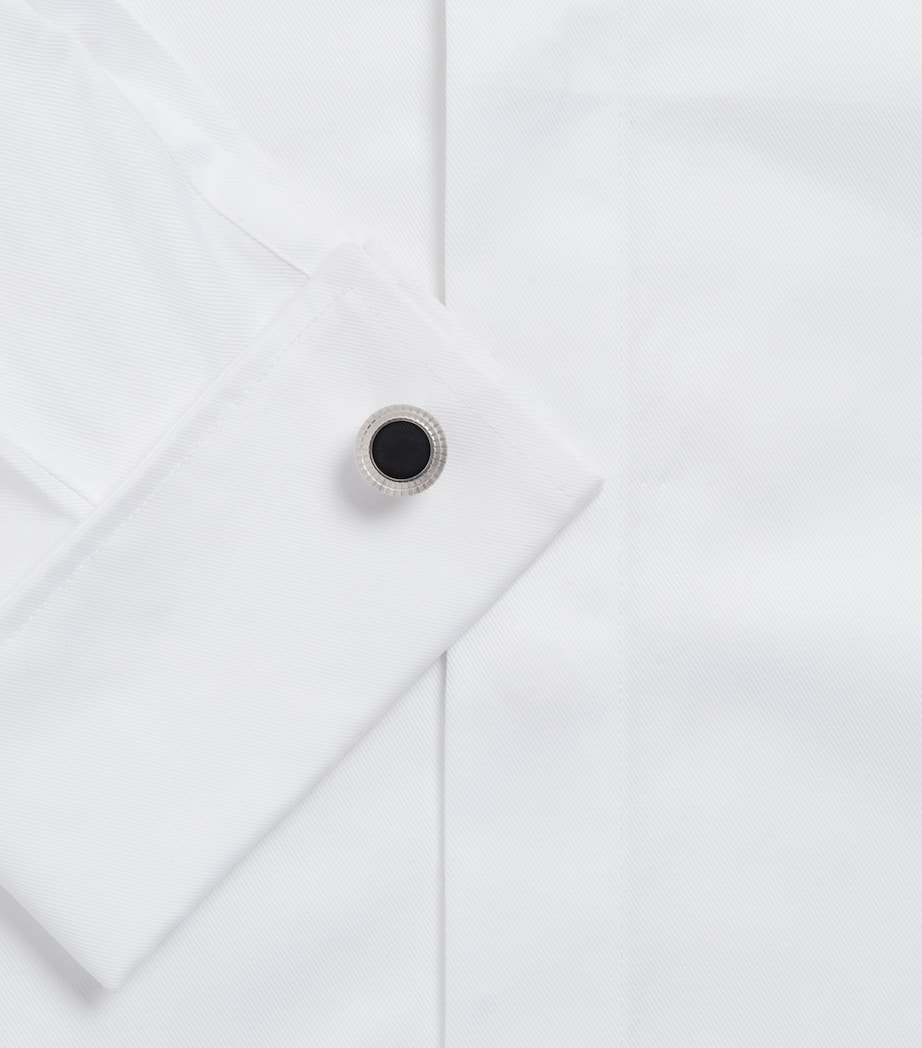 Silver and Onyx Hobnail Coin Cufflinks 001BLACK Image 3