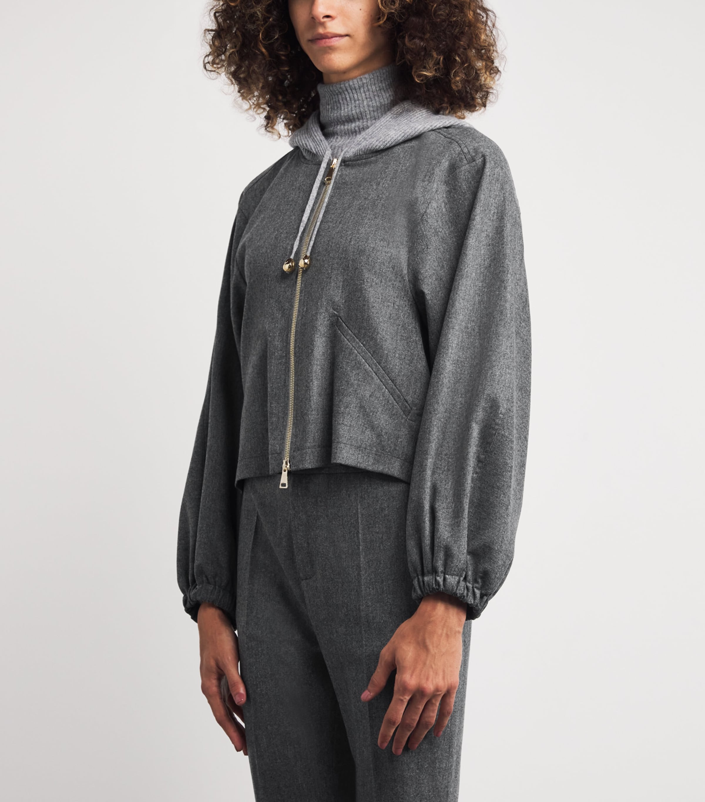Fabiana Filippi Grey Wool-Blend Cropped Bomber Jacket | Harrods US