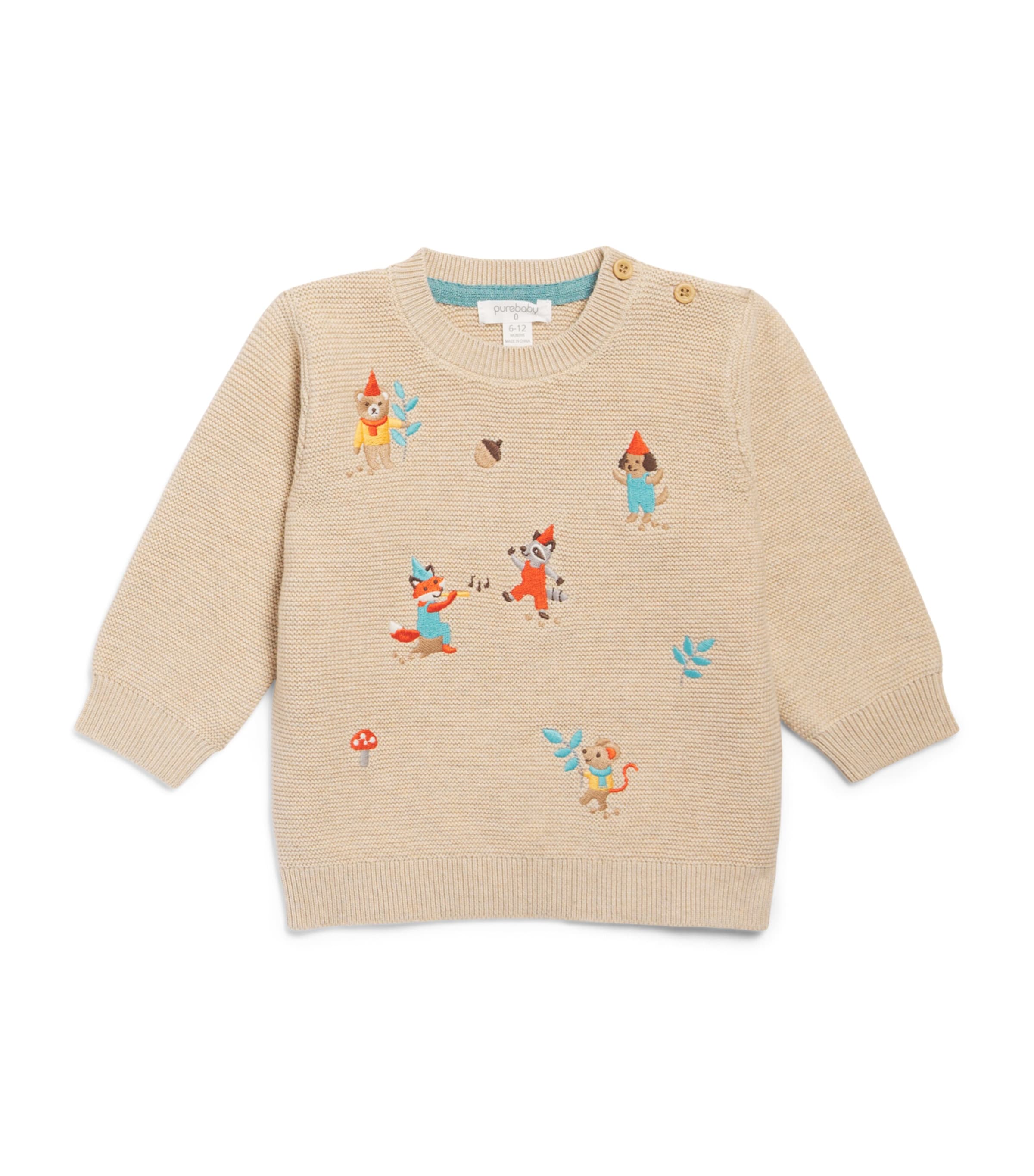 Purebaby Cotton-Wool Embroidered Woodland Sweater (0-18 Months) Otmme Oatmeal Mlng Image 1