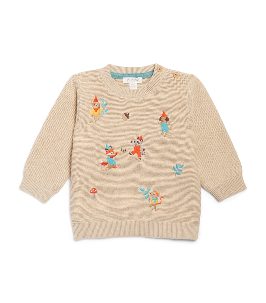 Purebaby Cotton-Wool Embroidered Woodland Sweater (0-18 Months) Otmme Oatmeal Mlng Image 1
