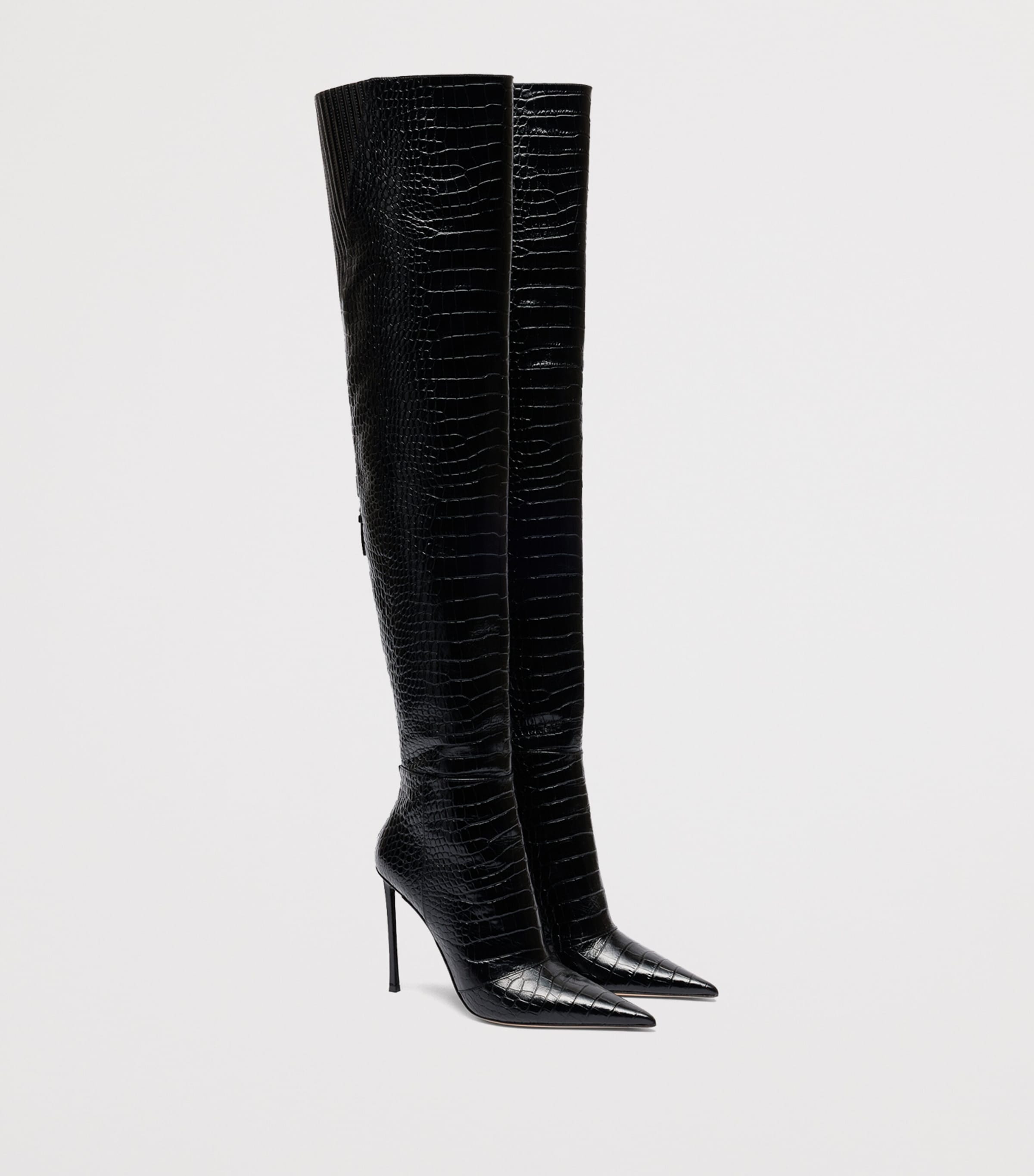 TOM FORD Croc-Embossed Leather Over-The-Knee Boots 105 Naa Image 3