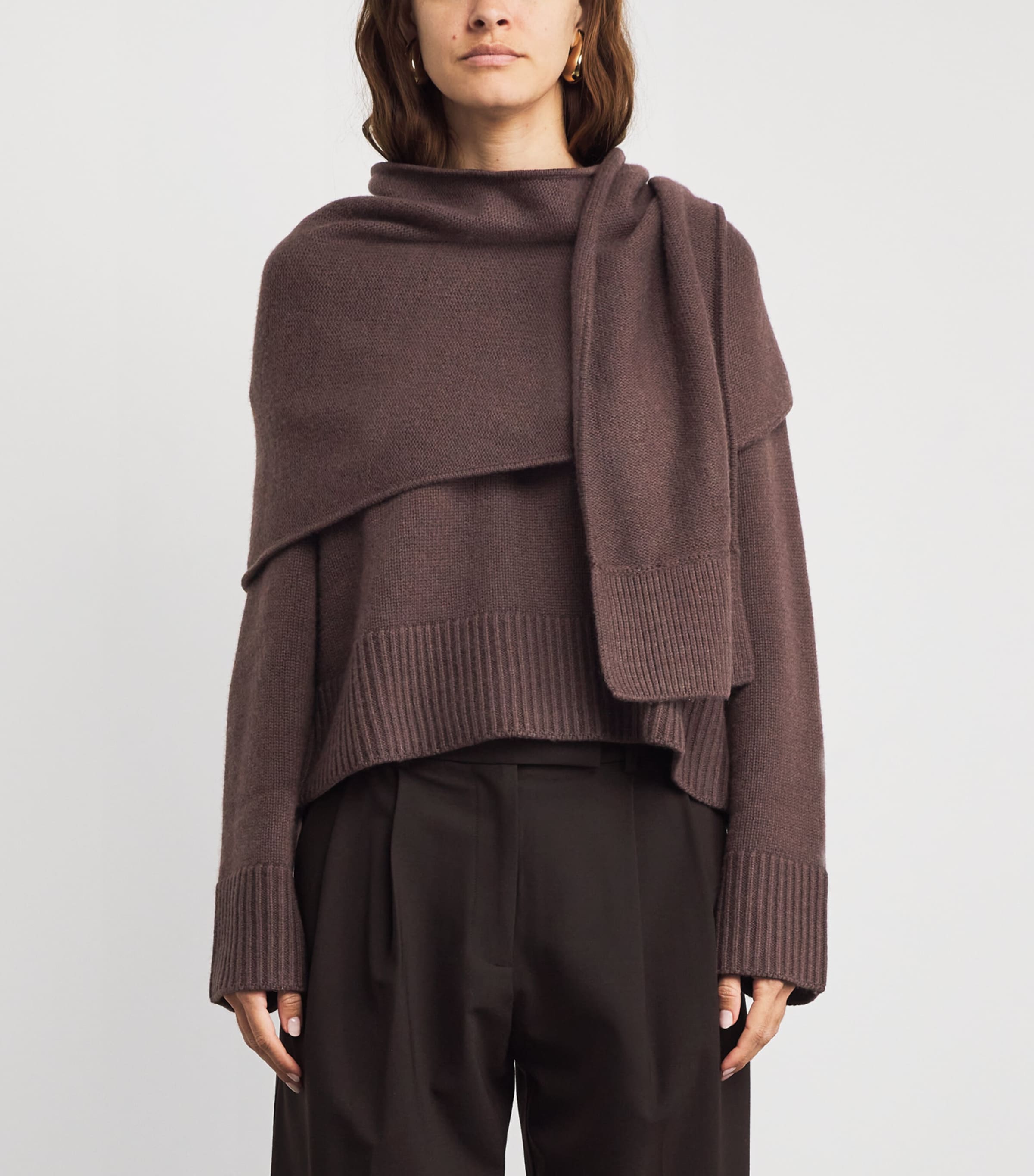 Simkhai Brown Wool-Cashmere Elson Scarf Sweater | Harrods US