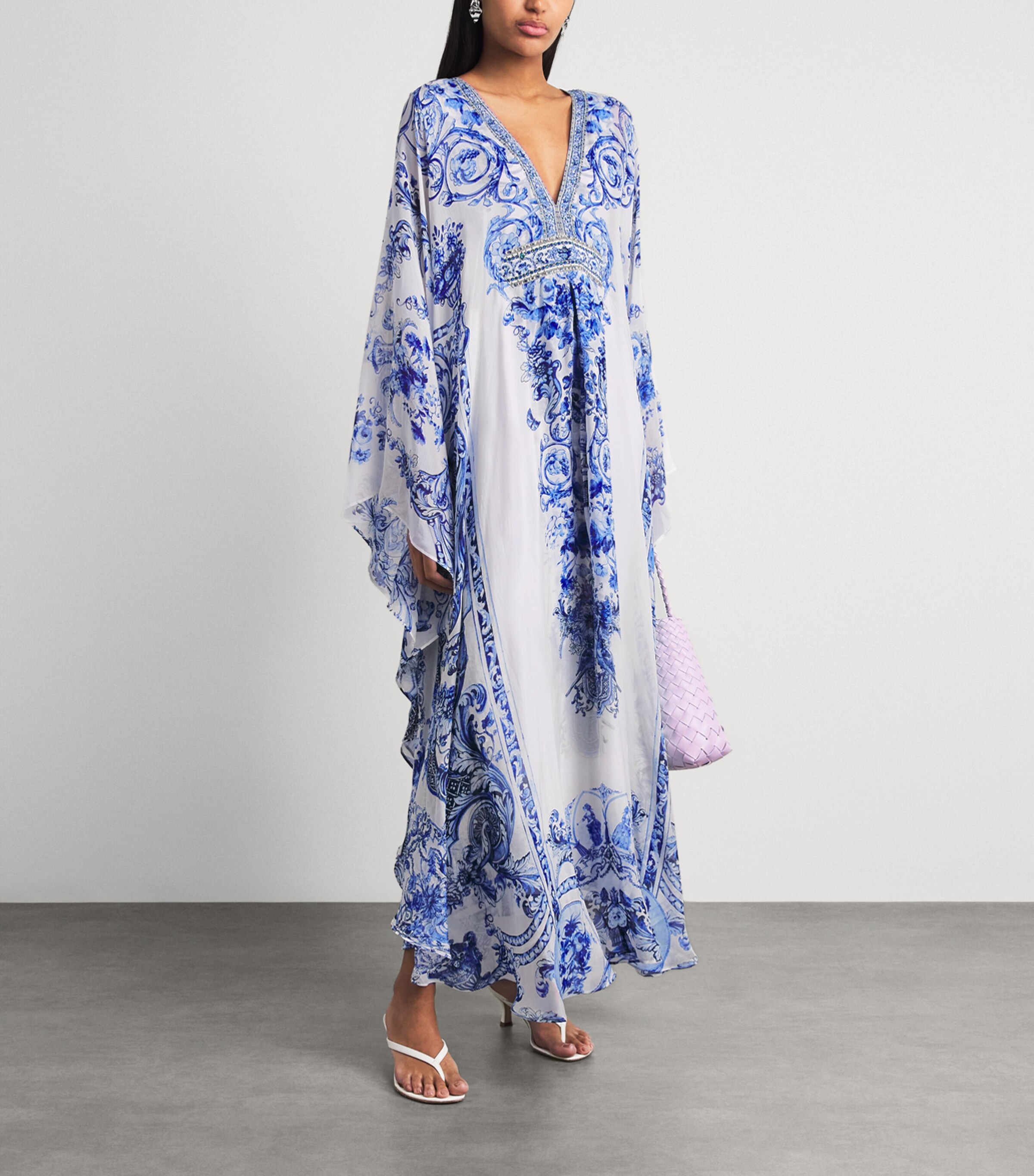 Camilla Blue Silk Embellished V-Neck Kaftan | Harrods UK