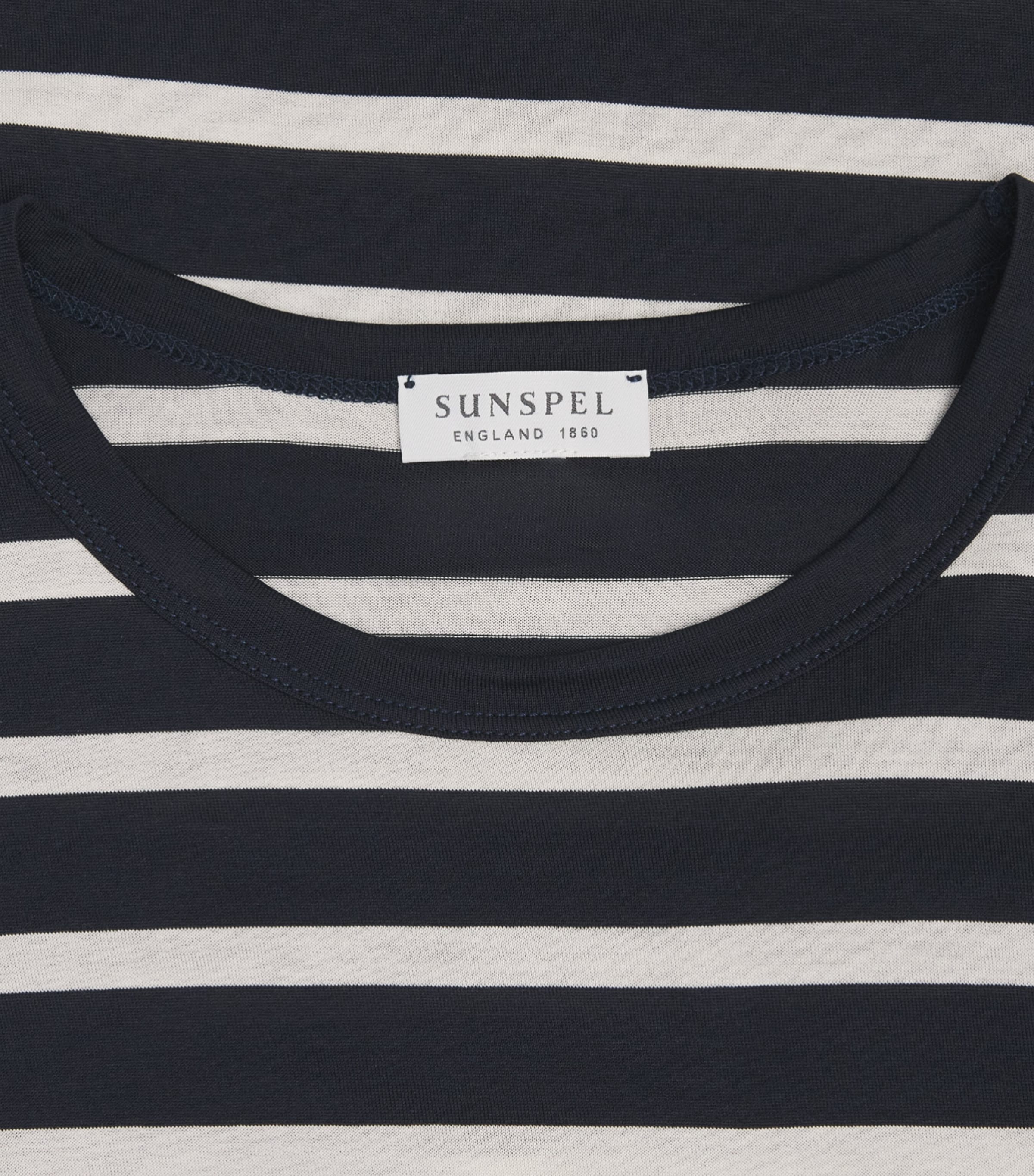 Sunspel Mens Supima Cotton Stripe Classic T-Shirt Stdz Navy/ecru Image 6