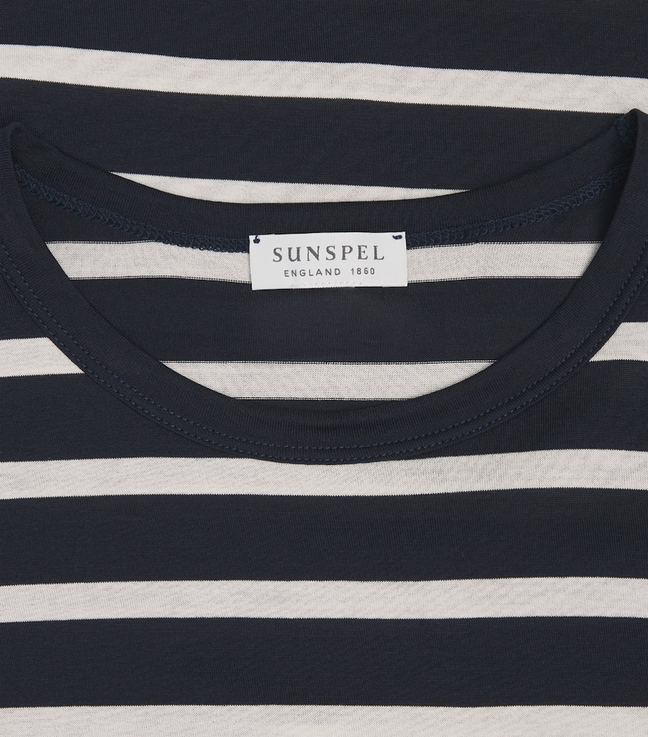 Sunspel Mens Supima Cotton Stripe Classic T-Shirt Stdz Navy/ecru Image 6