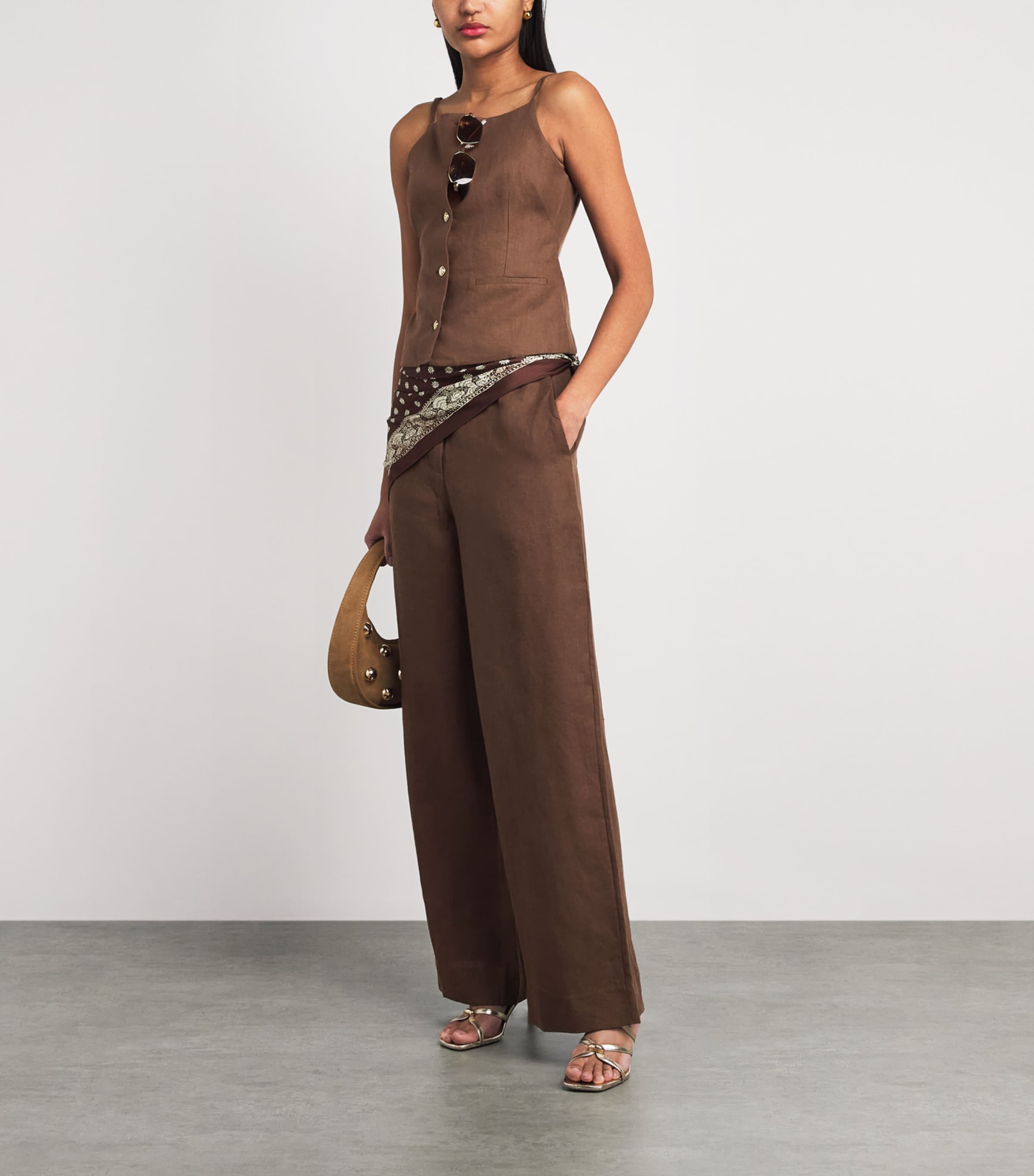 Maje Womens Linen Belted Trousers Brown Image 2