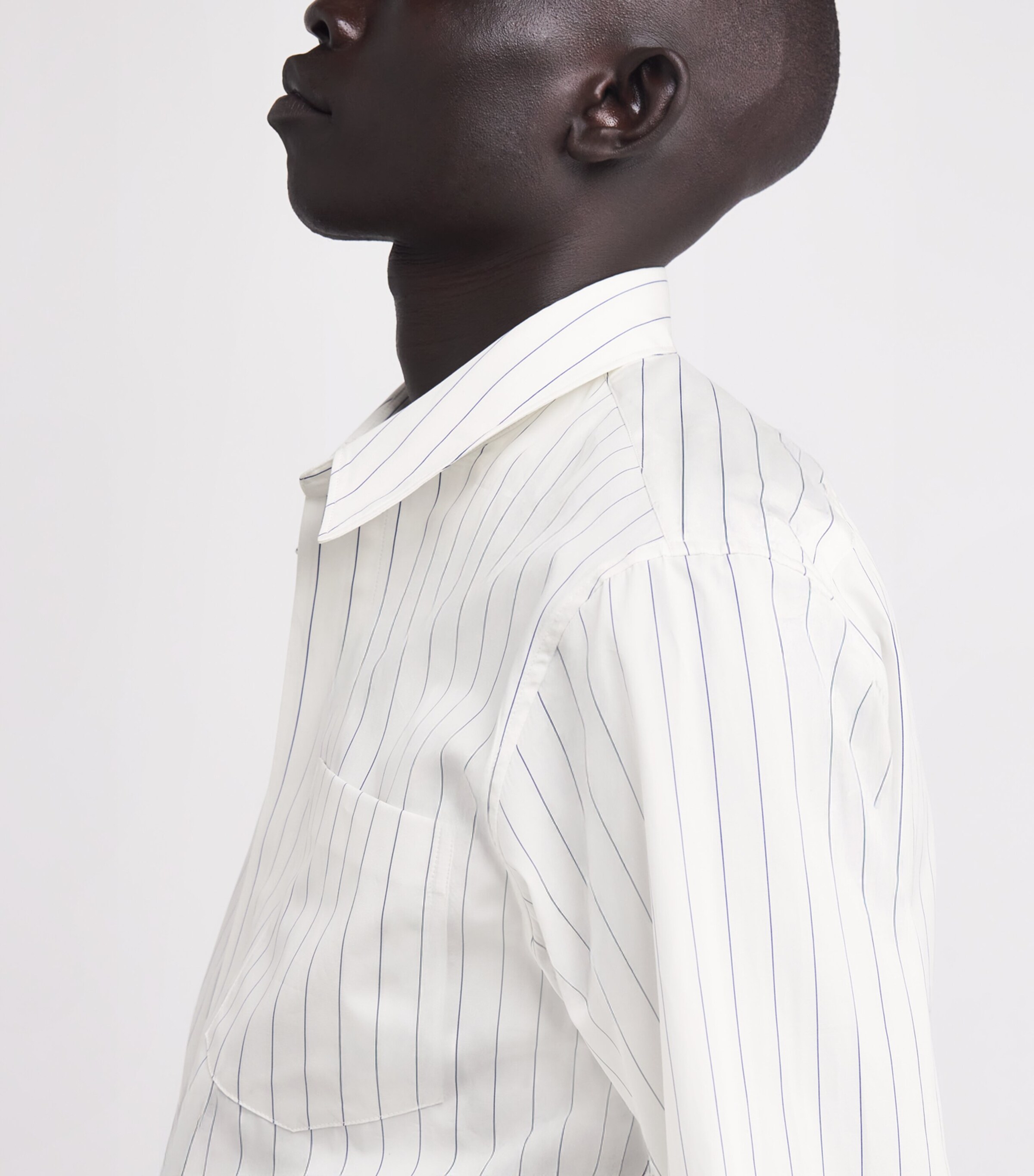 Cotton Zip-Detail Stripe Shirt WHITE/NAVY Image 6