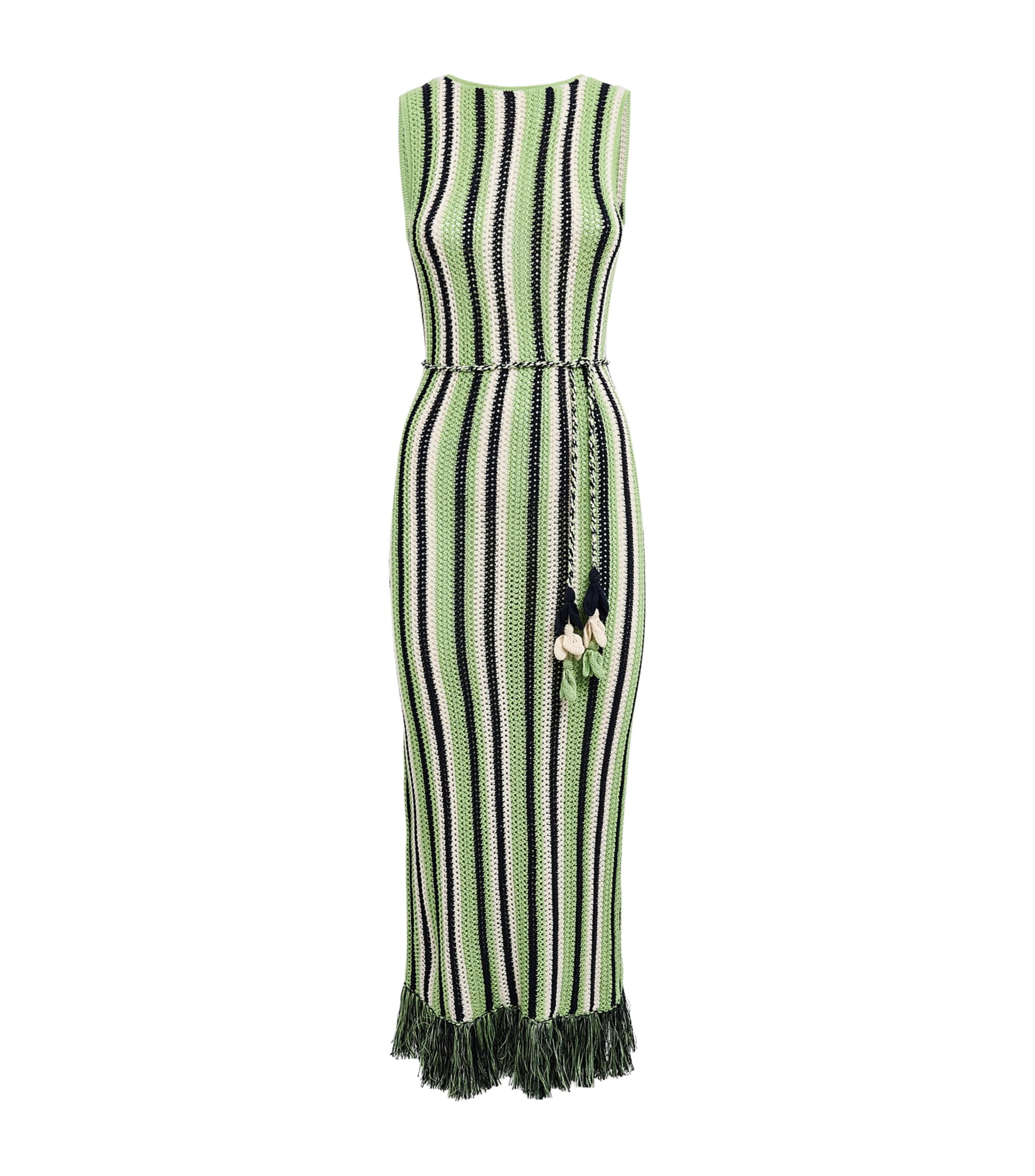 ESCVDO Womens Fringe Misti Midi Dress Cobalt Matcha Ivory Image 1