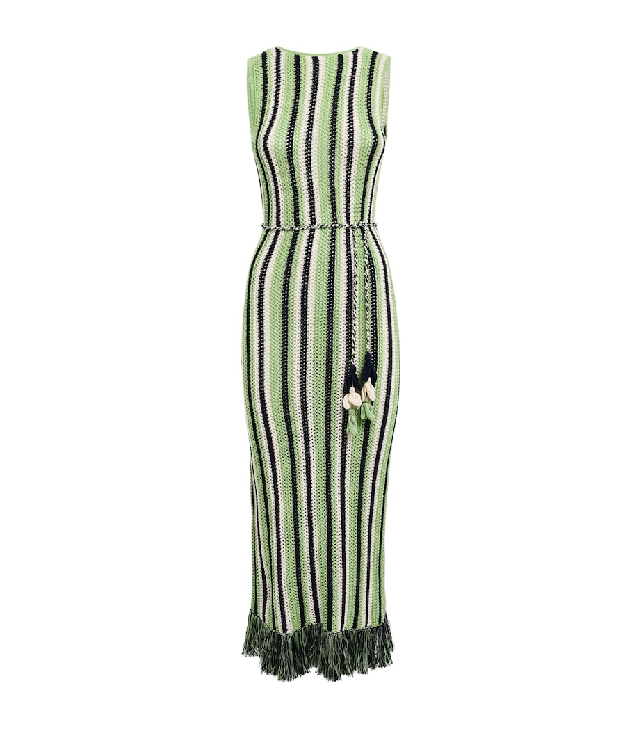 ESCVDO Womens Fringe Misti Midi Dress Cobalt Matcha Ivory Image 1