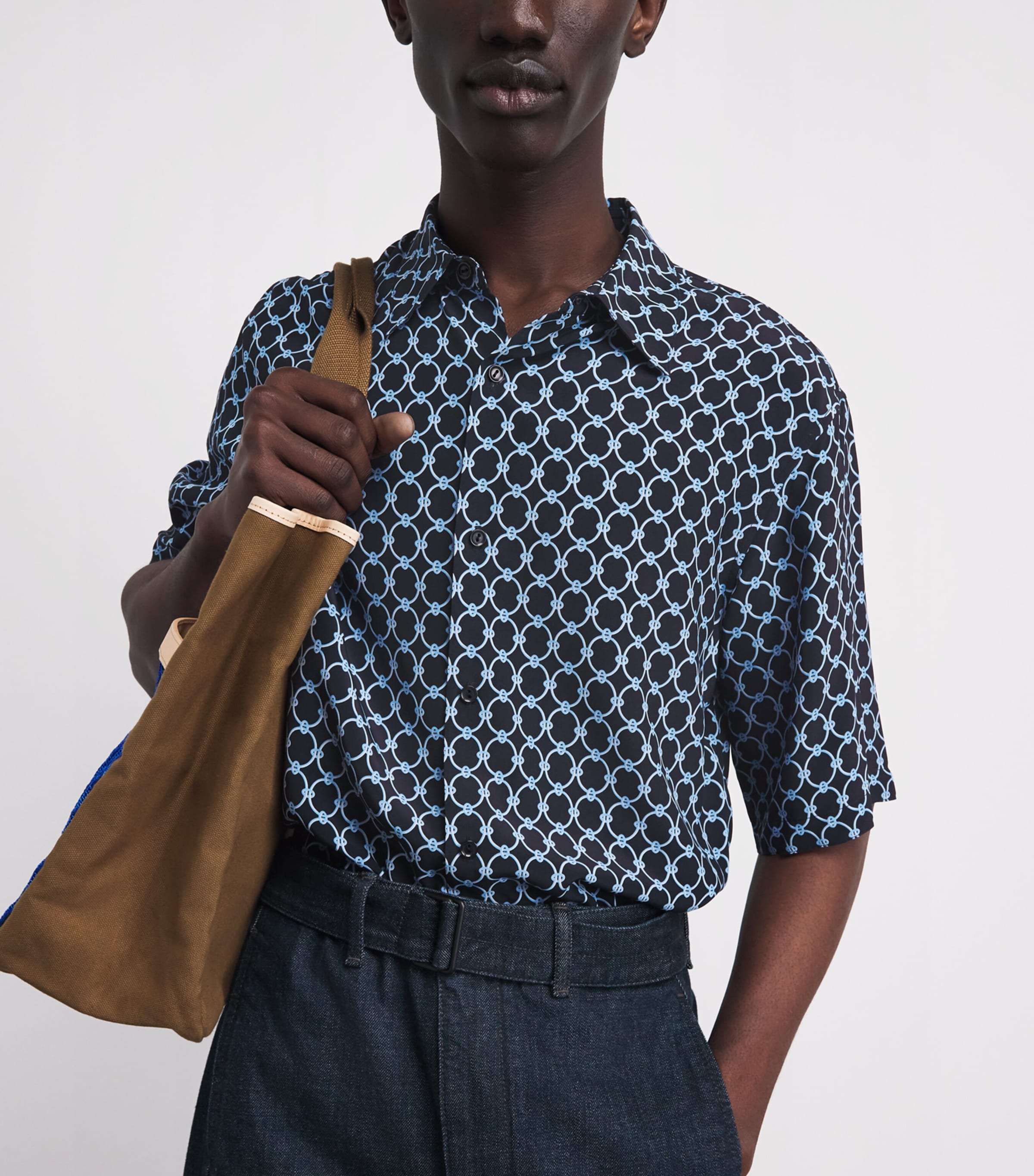 Sandro Paris Mens Link-Print Shirt Navy Blue Image 3