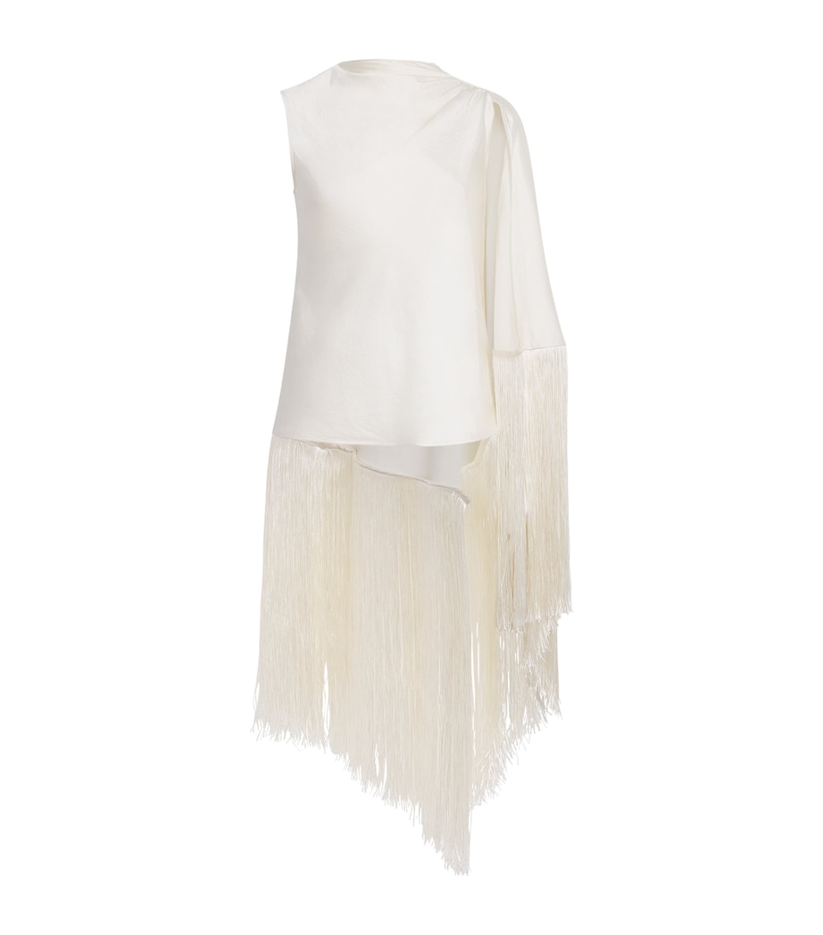 Self-Portrait Womens Satin Fringe-Scarf Top Cream Image 1