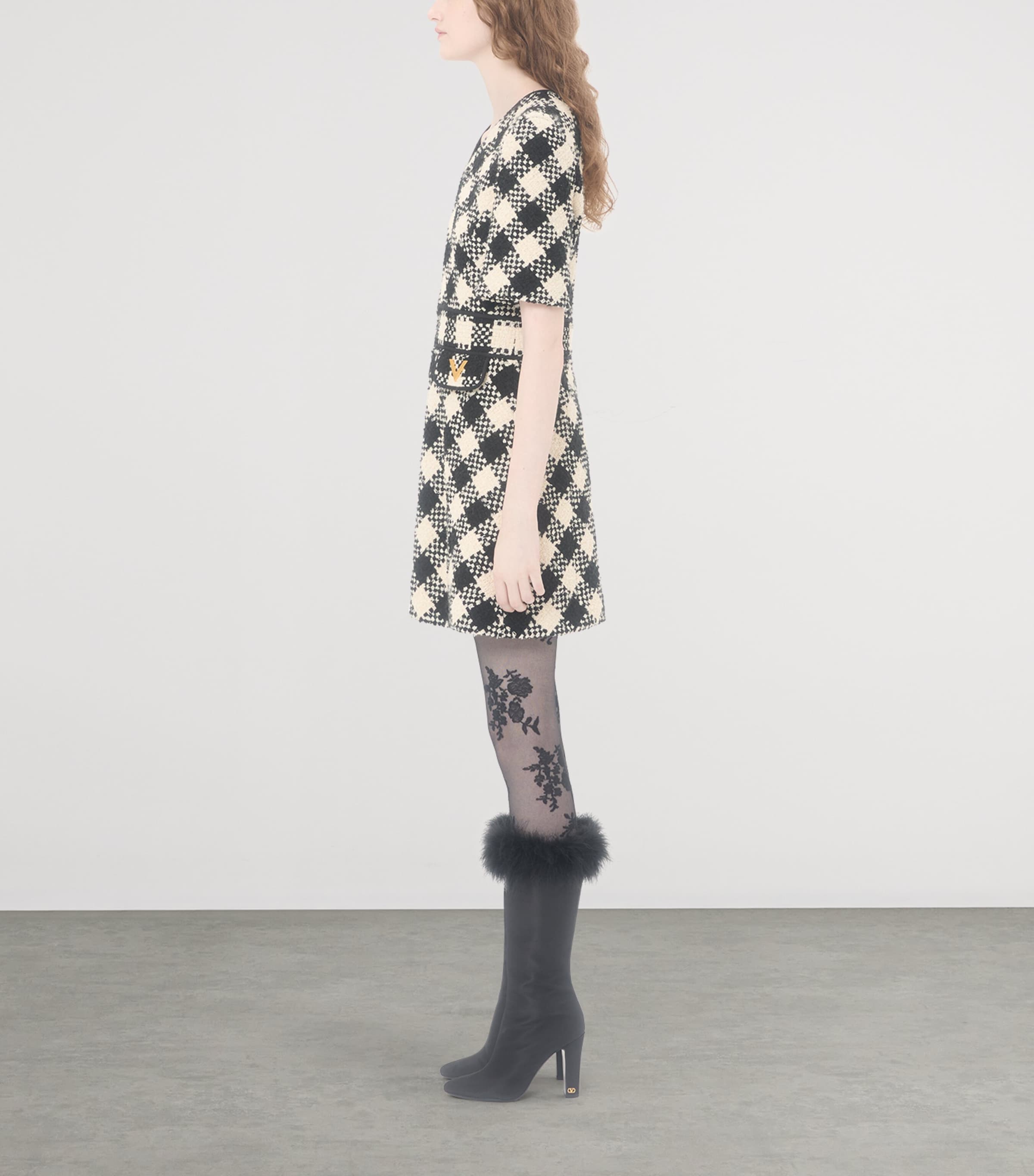 Valentino Womens Tweed V-Neck Mini Dress Image 3