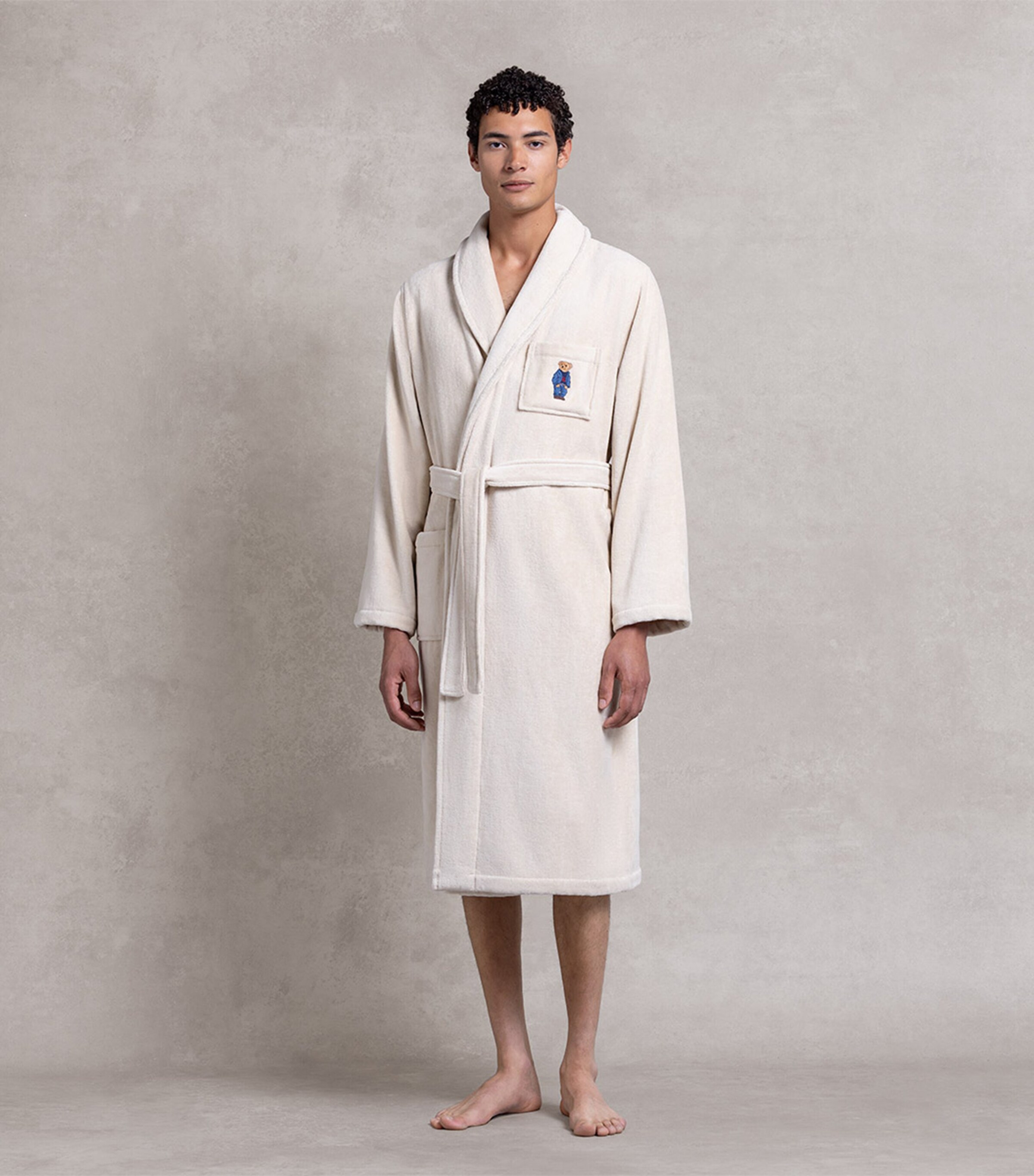 Ralph Lauren Home Cotton Denim Bear Bathrobe Pale Oak Image 3