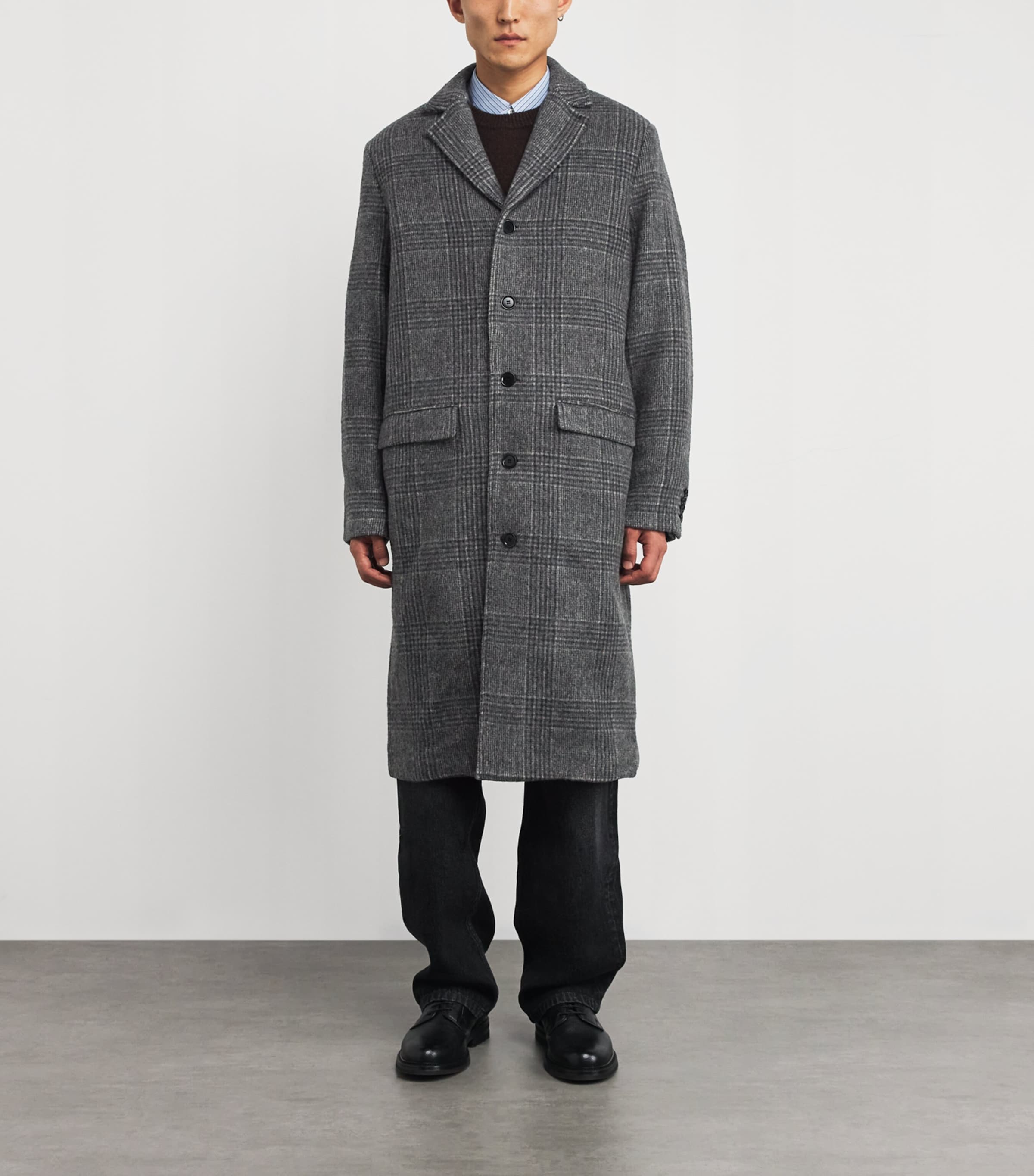 Wool-Blend Check Overcoat GREY CH Image 3