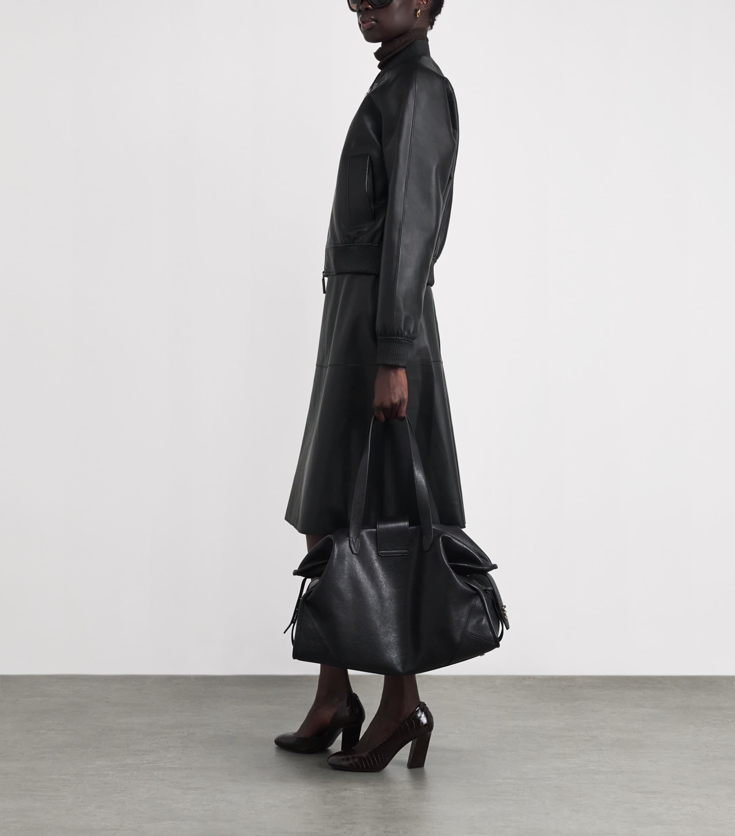 Leather Quinn Bomber Jacket BLACK Image 2