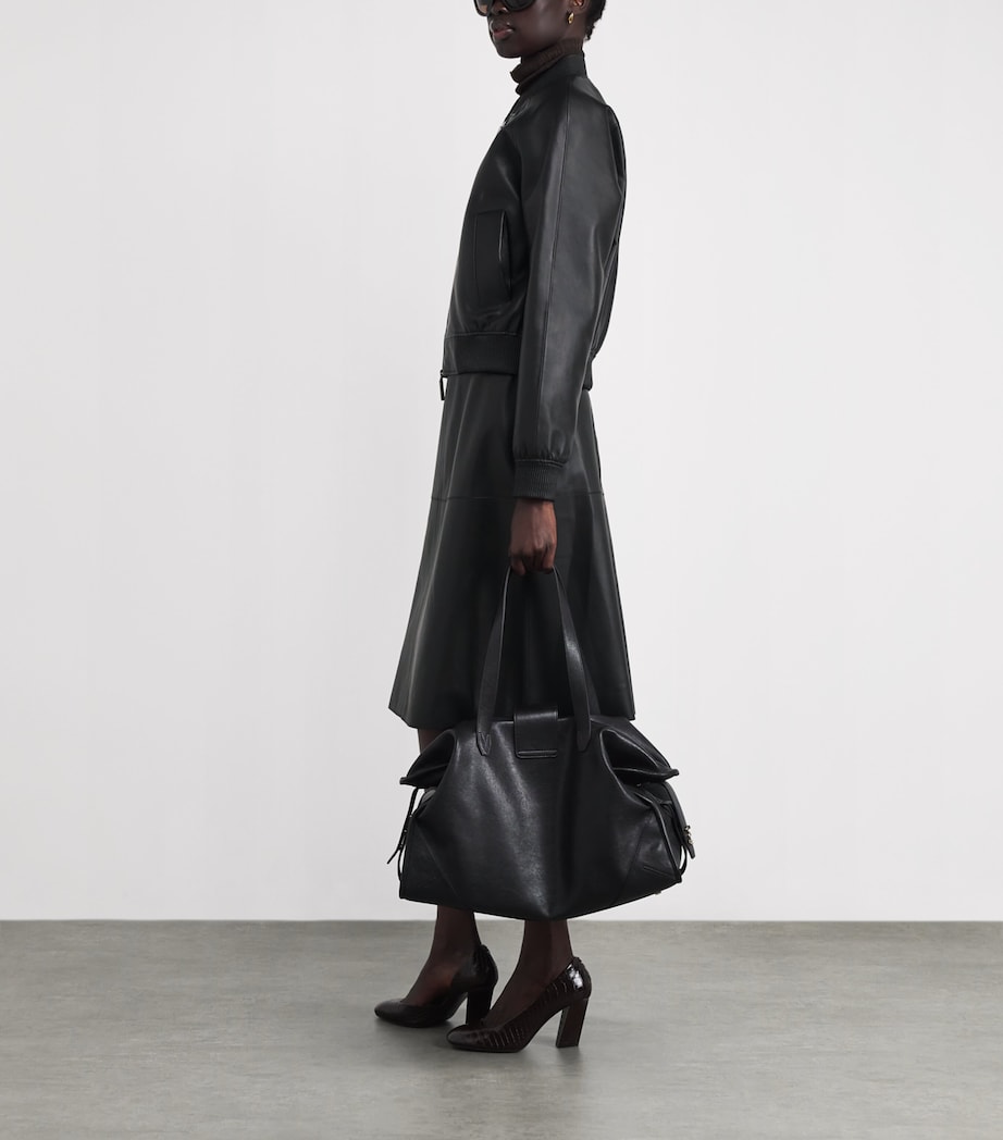 Leather Quinn Bomber Jacket BLACK Image 2