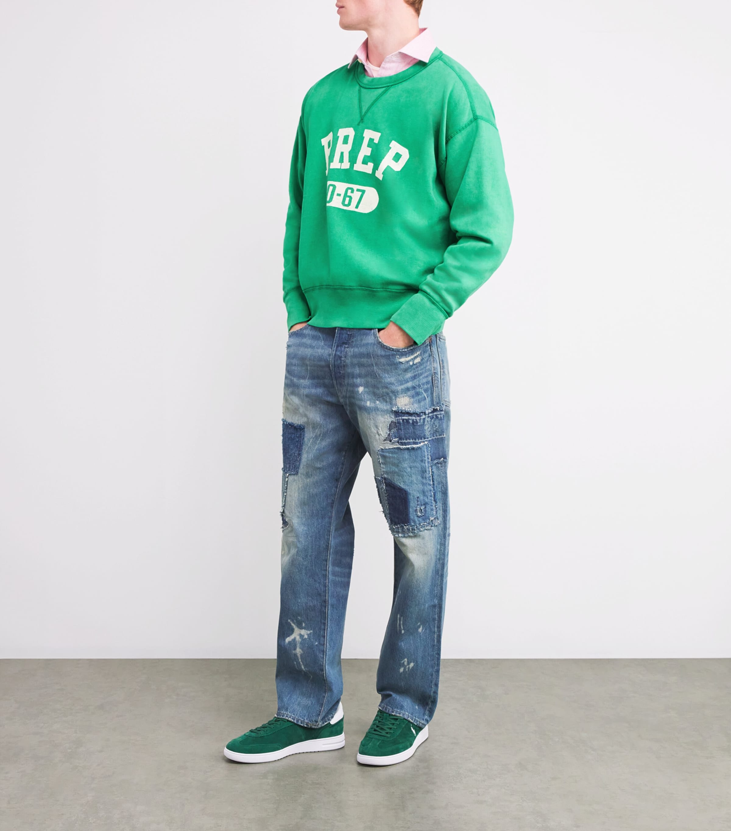 Cotton Prep Script Sweatshirt GREEN Image 2