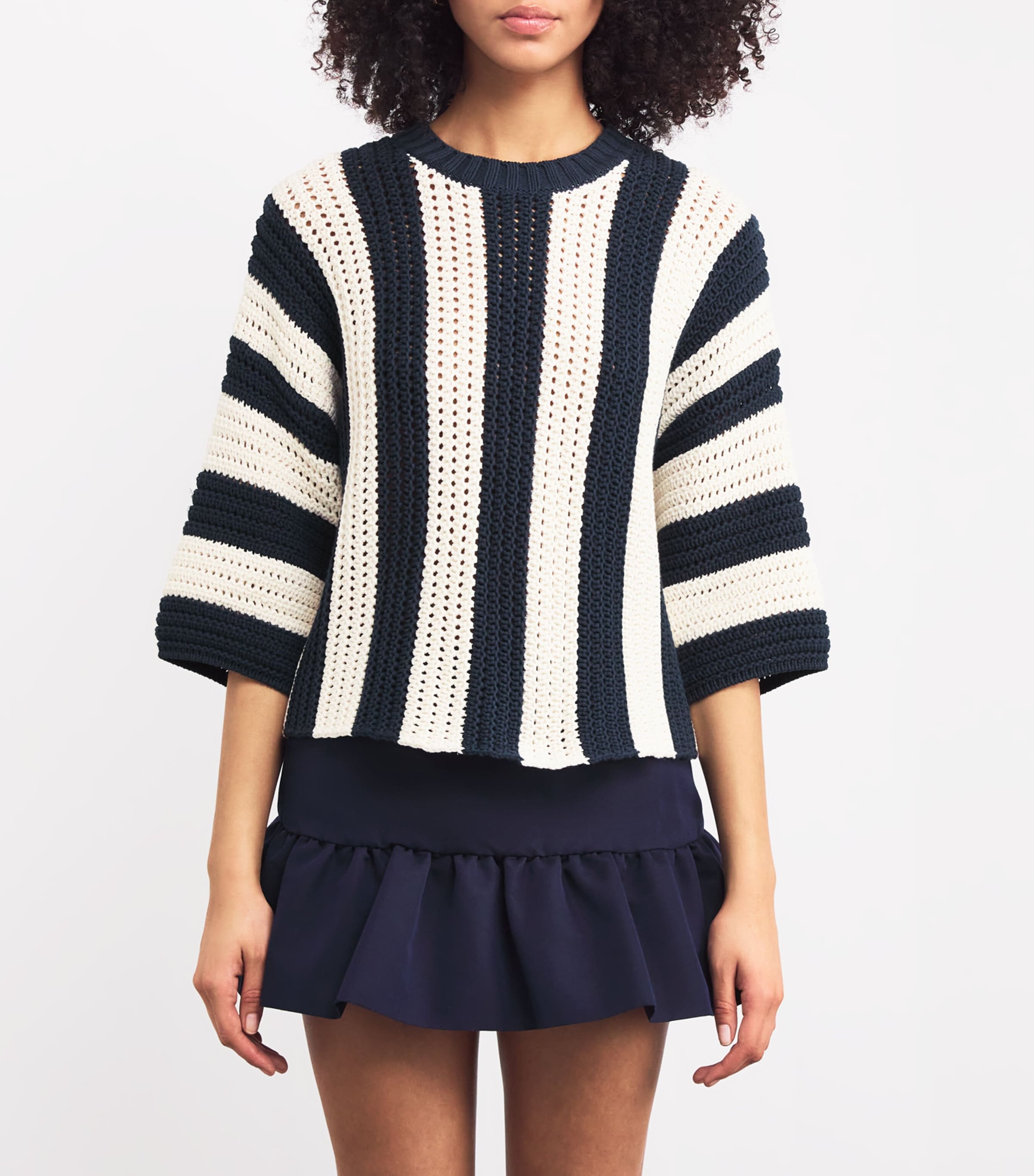 Cotton-Blend Striped Sweater NAVY Image 3