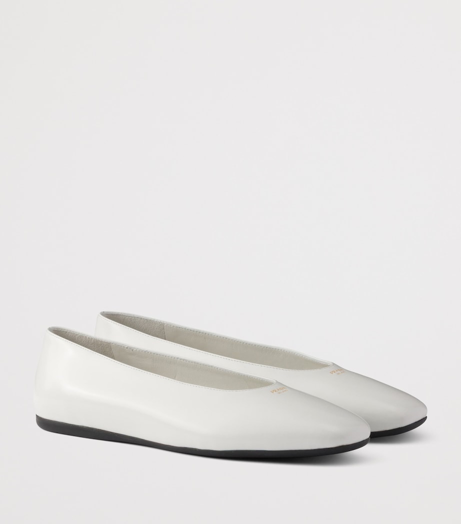 Prada Brushed Leather Logo Ballet Flats White Image 2