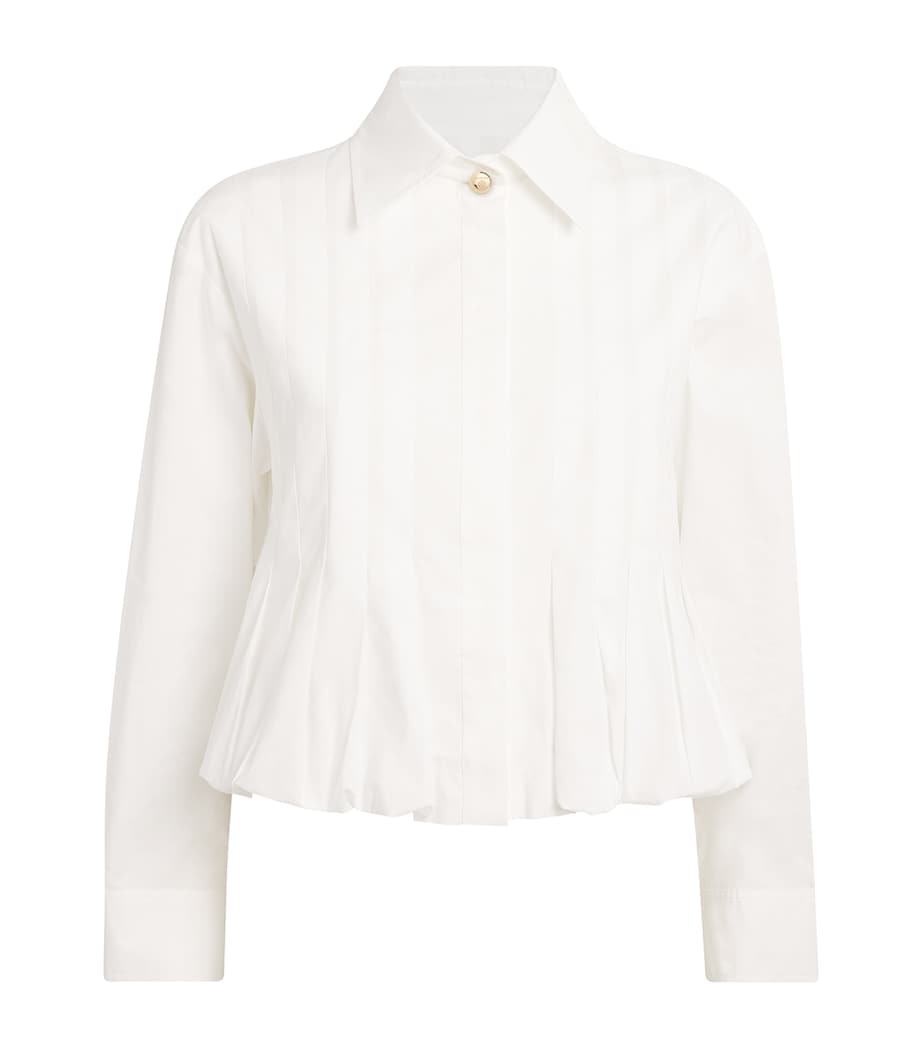 Sandro Paris Womens Cotton Pleated Shirt White Image 1
