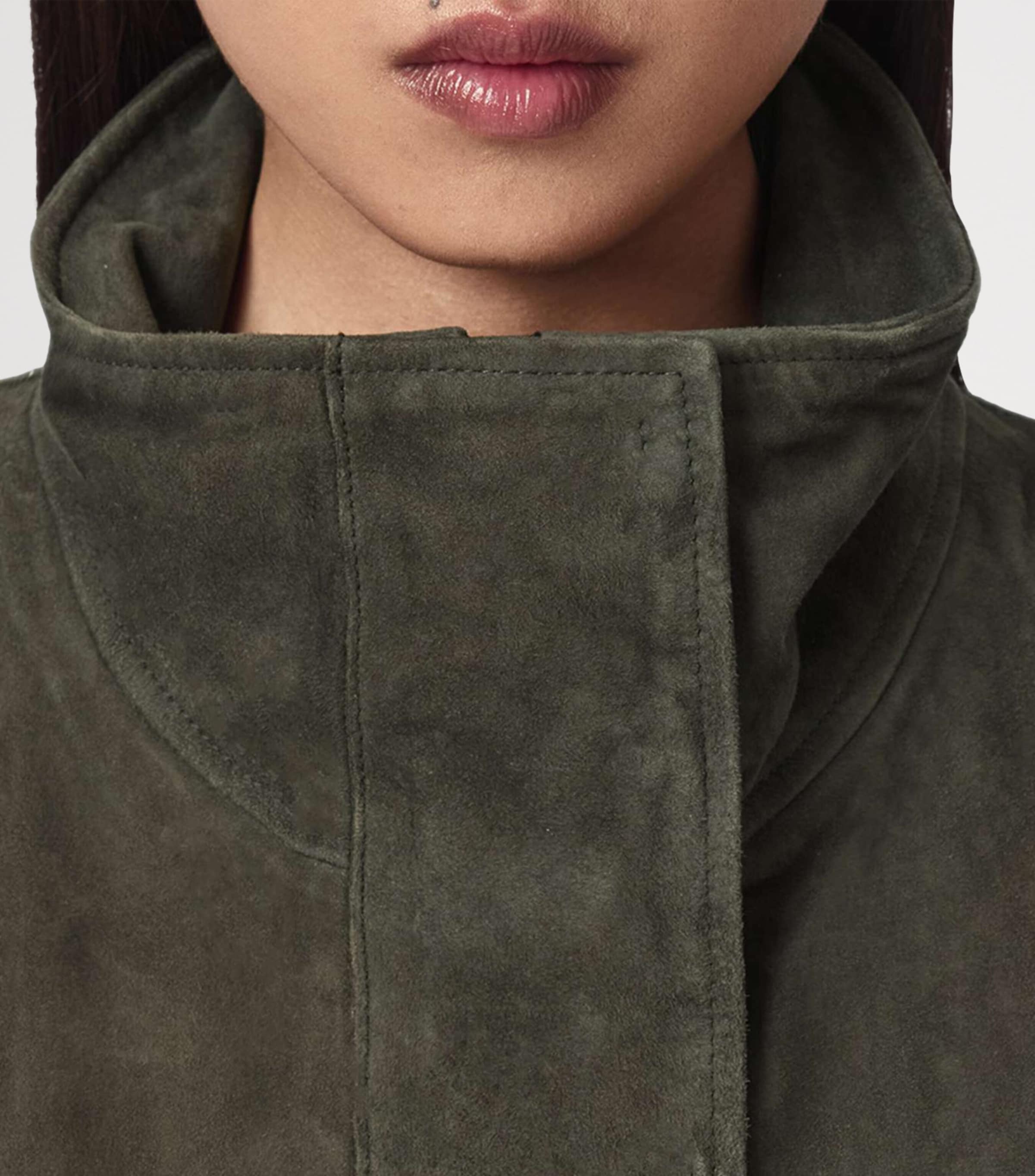 AllSaints Womens Suede Ryder Jacket Khaki Green Image 6