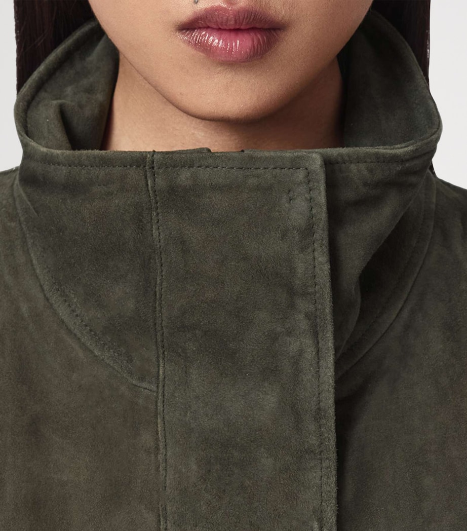AllSaints Womens Suede Ryder Jacket Khaki Green Image 6