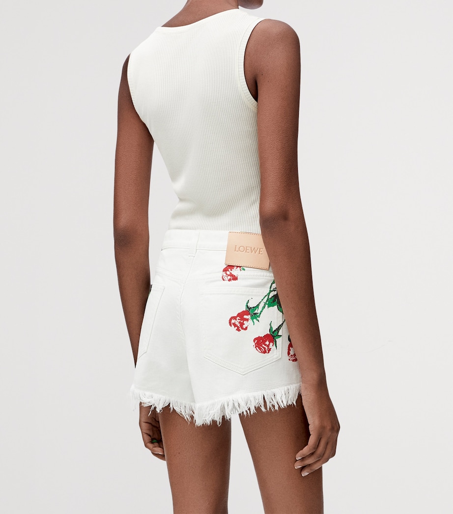 LOEWE Womens x Paula's Ibiza Floral Denim Shorts White Image 4