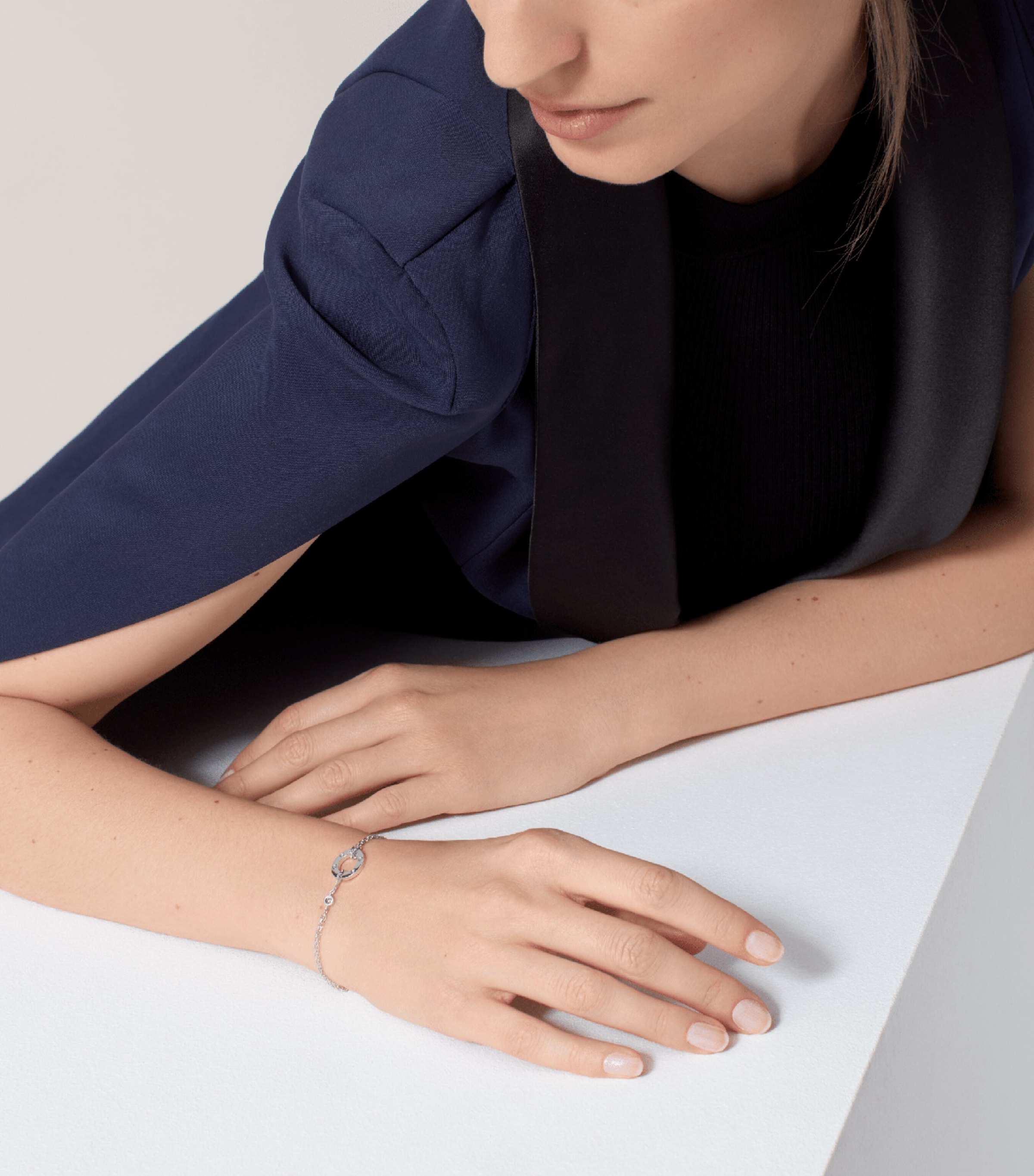 White Gold and Diamond LOVE Chain Bracelet WHITE GOLD Image 3