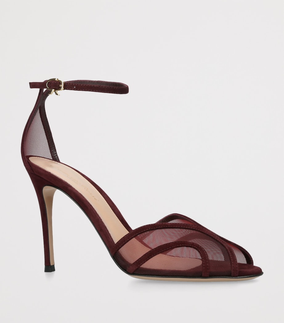 Suede-Mesh Peep-Toe Sandals 100 BROWN Image 3