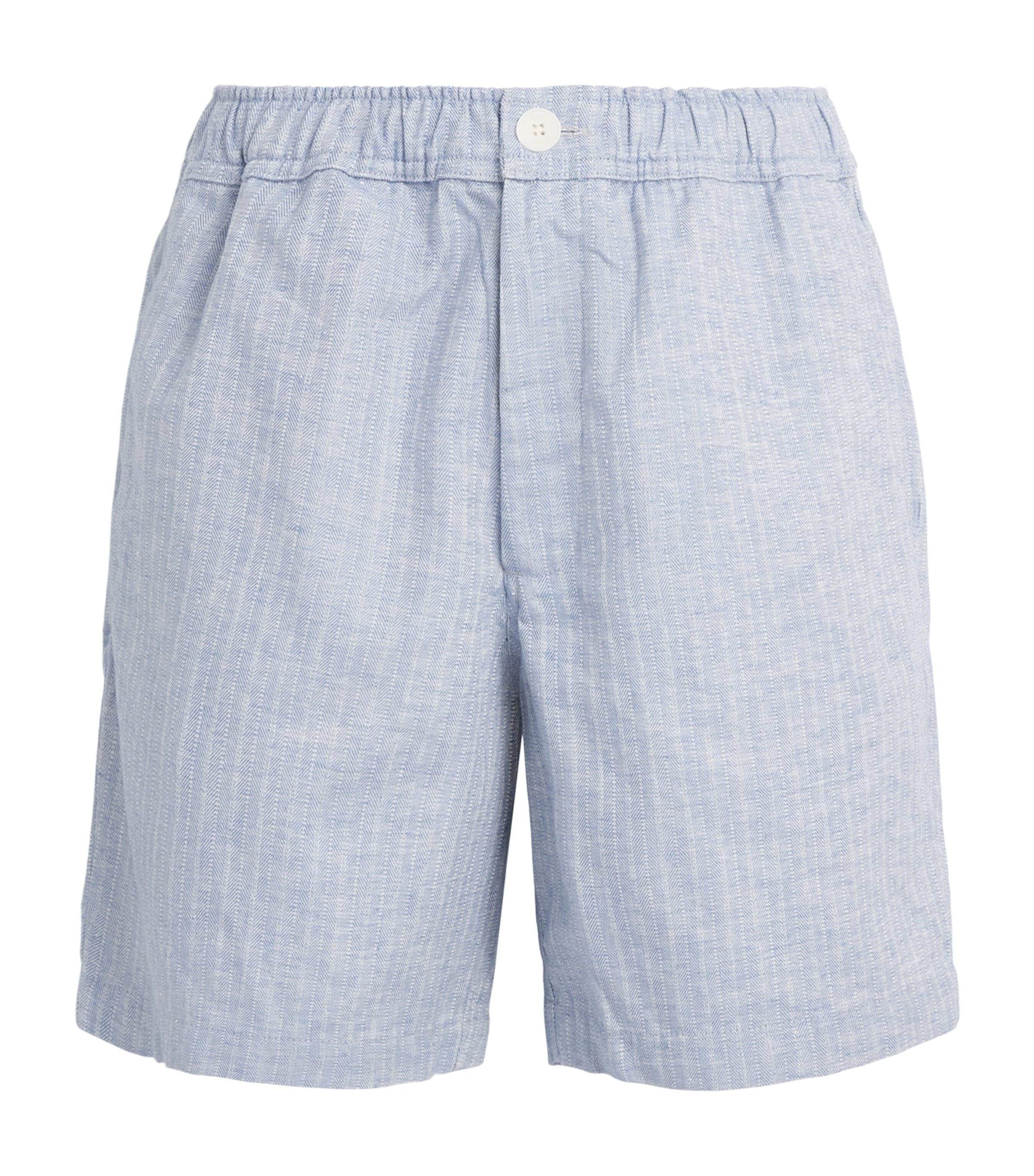Wax London Mens Cotton-Linen Herringbone Kurt Shorts Light Blue Image 1