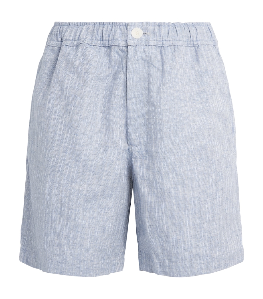 Wax London Mens Cotton-Linen Herringbone Kurt Shorts Light Blue Image 1